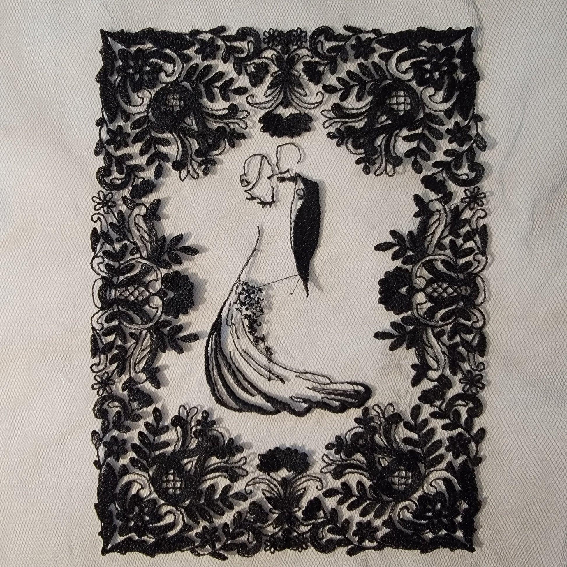 Black Lace Wedding or Couple Embroidery Stitch Frame