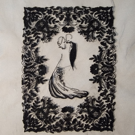 Black Lace Wedding or Couple Embroidery Stitch Frame