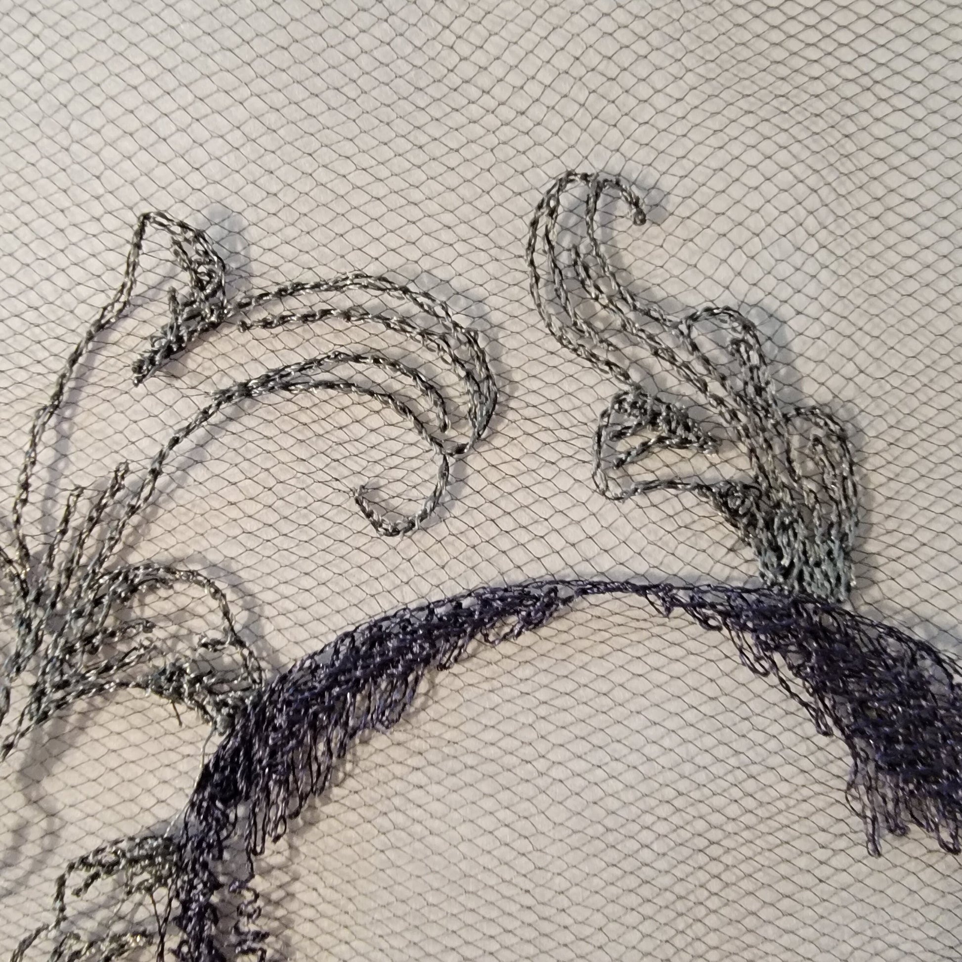 Skull with Baroque Background Stitched on Tulle