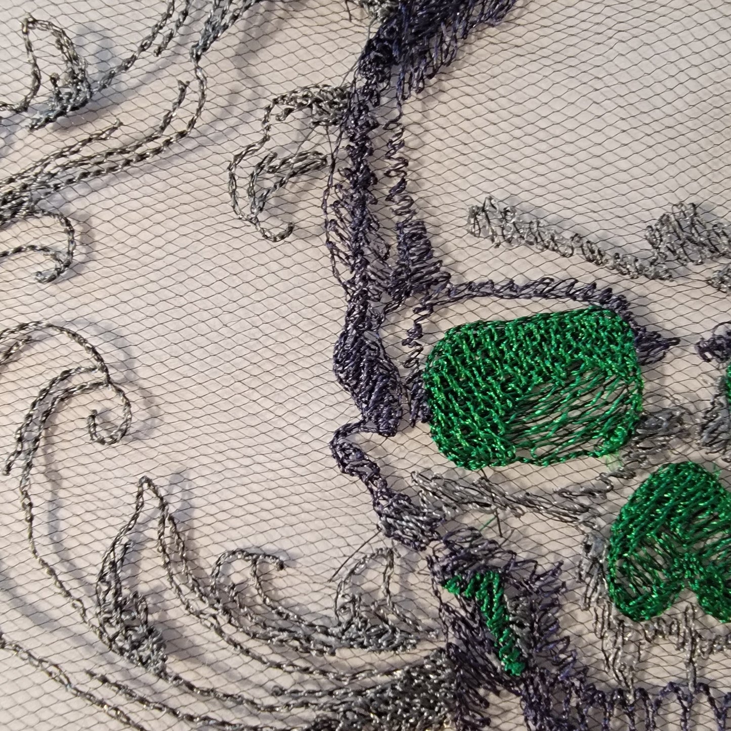 Skull with Baroque Background Stitched on Tulle