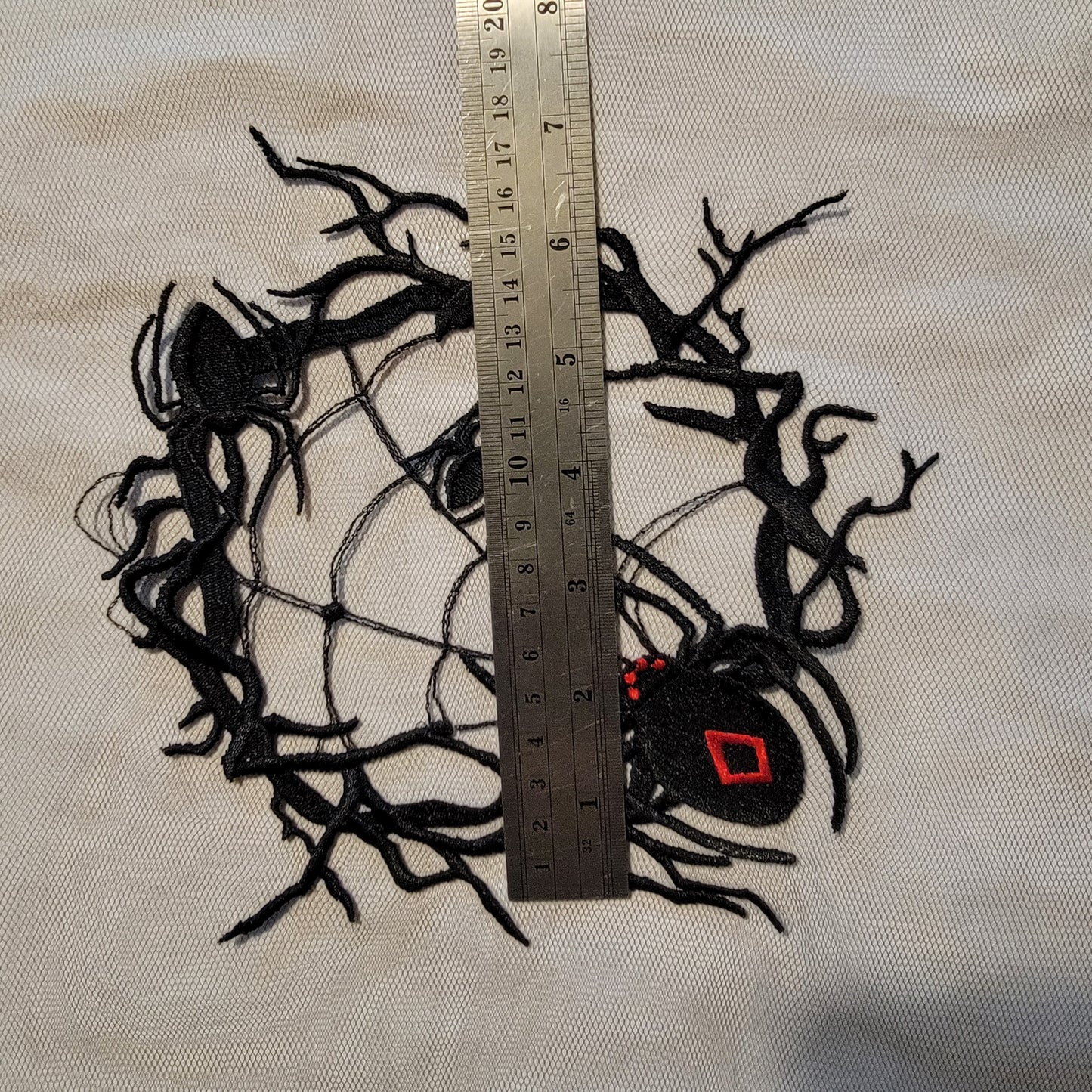 Spider and Spider Web stitched on on Black or White Tulle