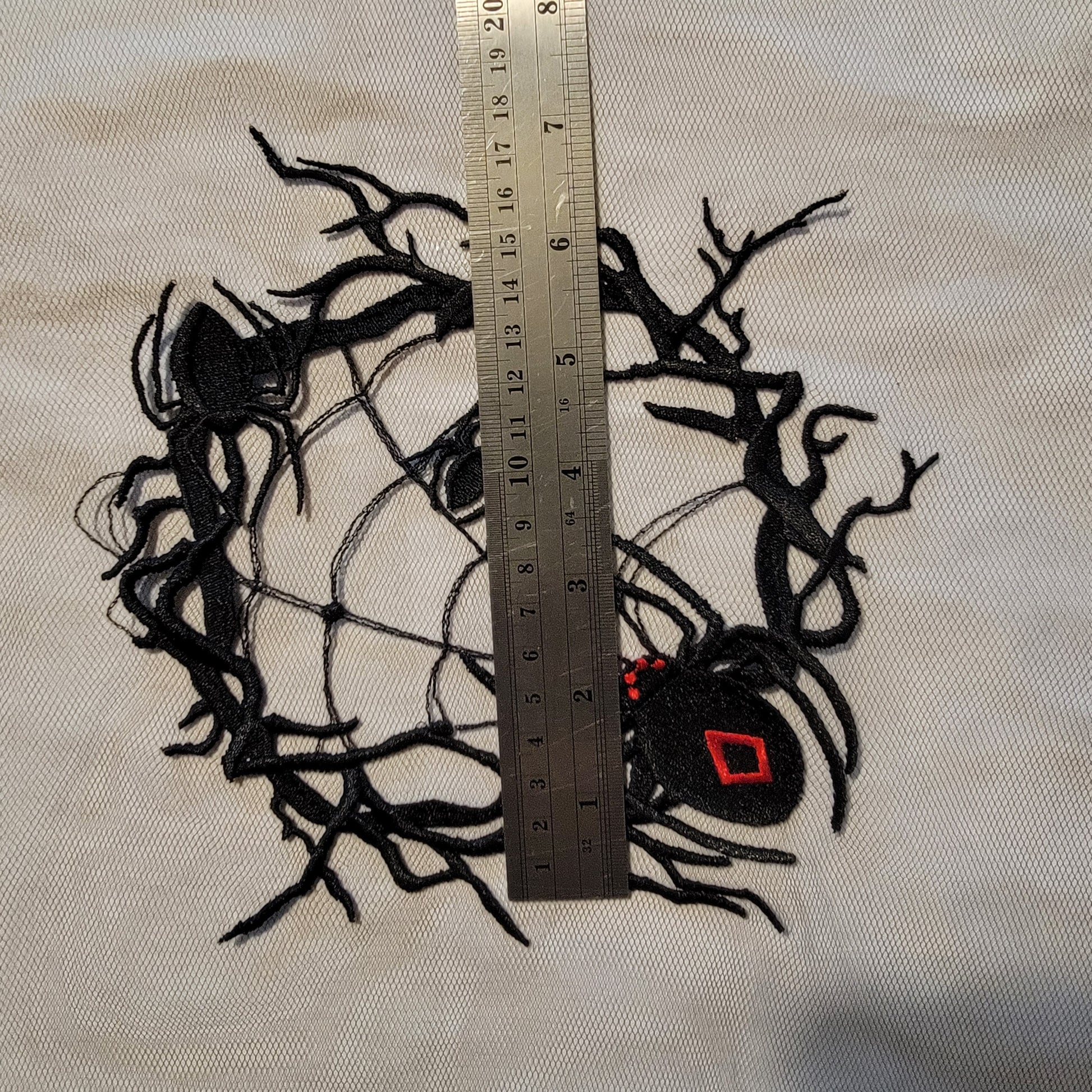 Spider and Spider Web stitched on on Black or White Tulle