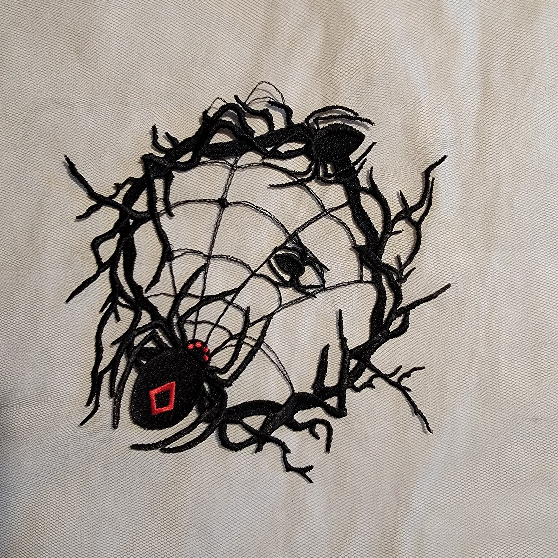 Spider and Spider Web stitched on on Black or White Tulle