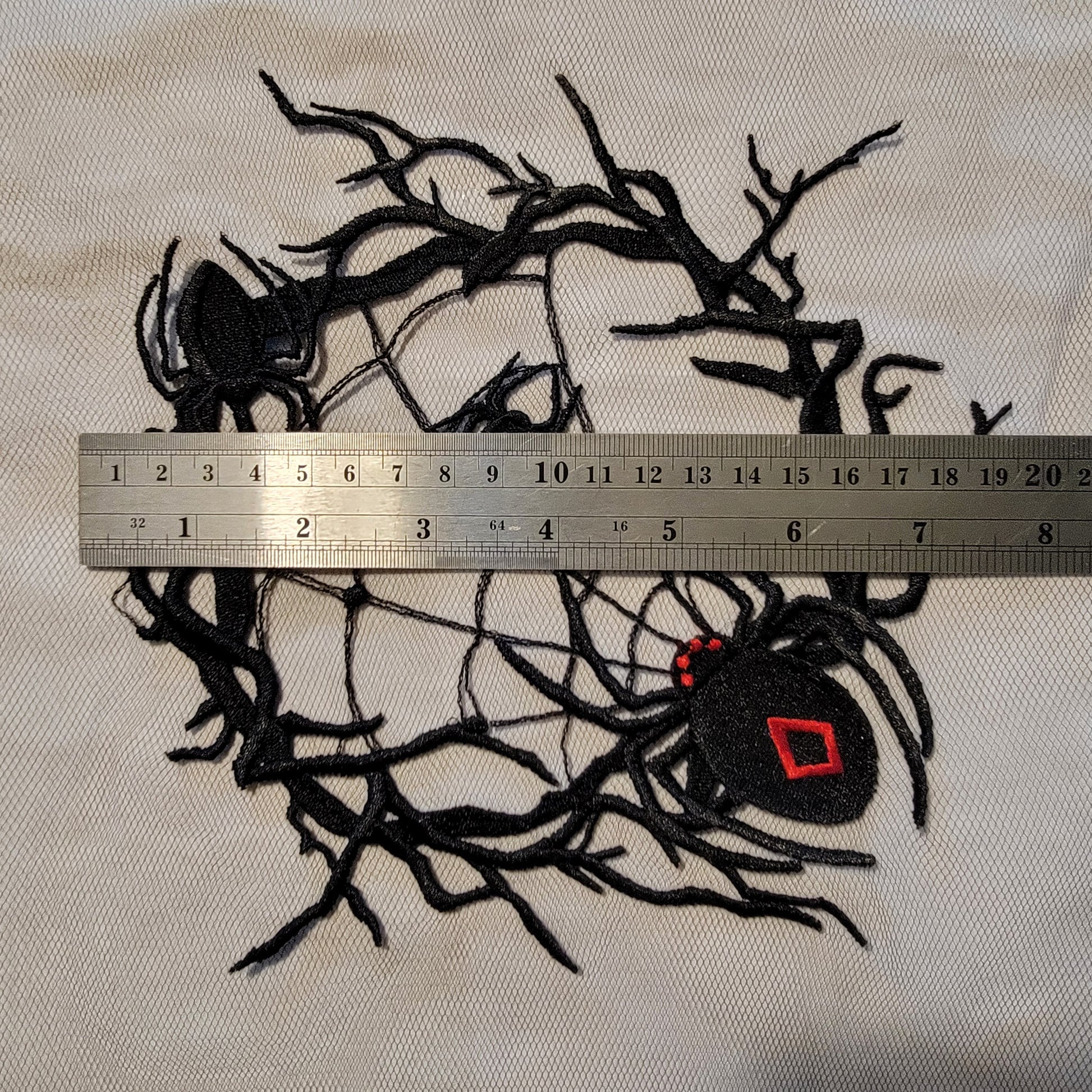 Spider and Spider Web stitched on on Black or White Tulle