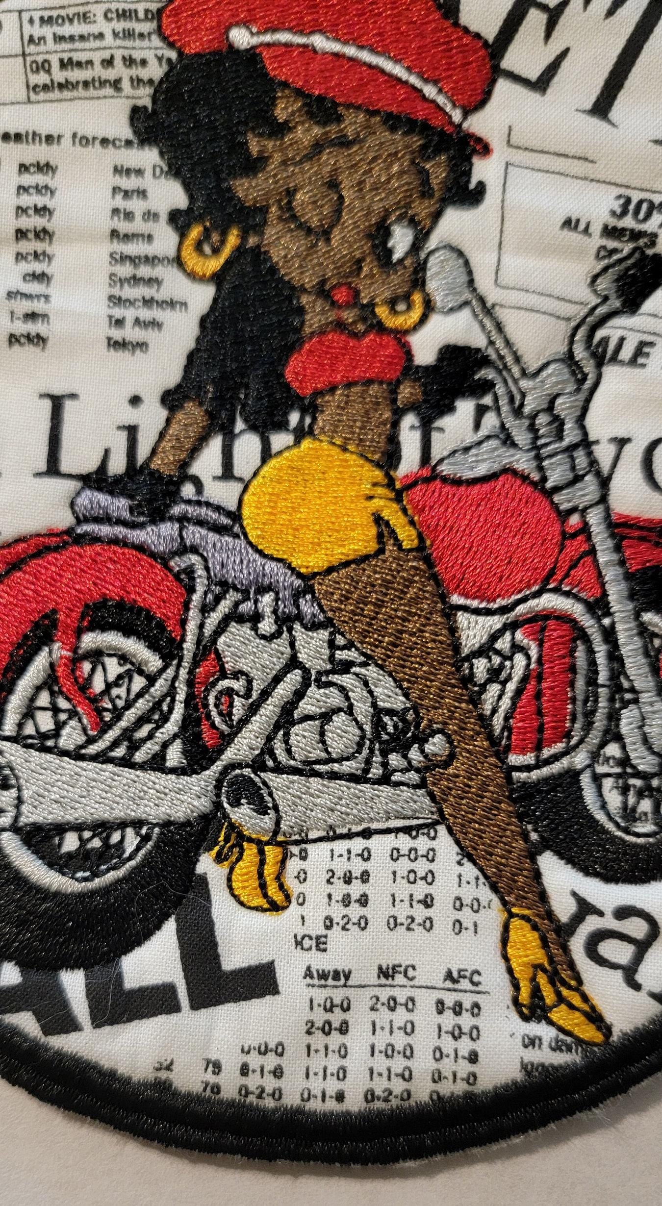 Betty Boop on her Motorcycle Patch. Black Betty Boop Patches, Black Girl Magic, Black Icons, African American History,