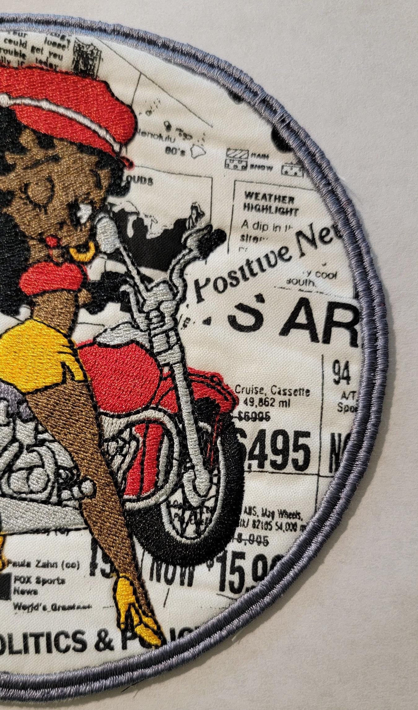Betty Boop on her Motorcycle Patch. Black Betty Boop Patches, Black Girl Magic, Black Icons, African American History,