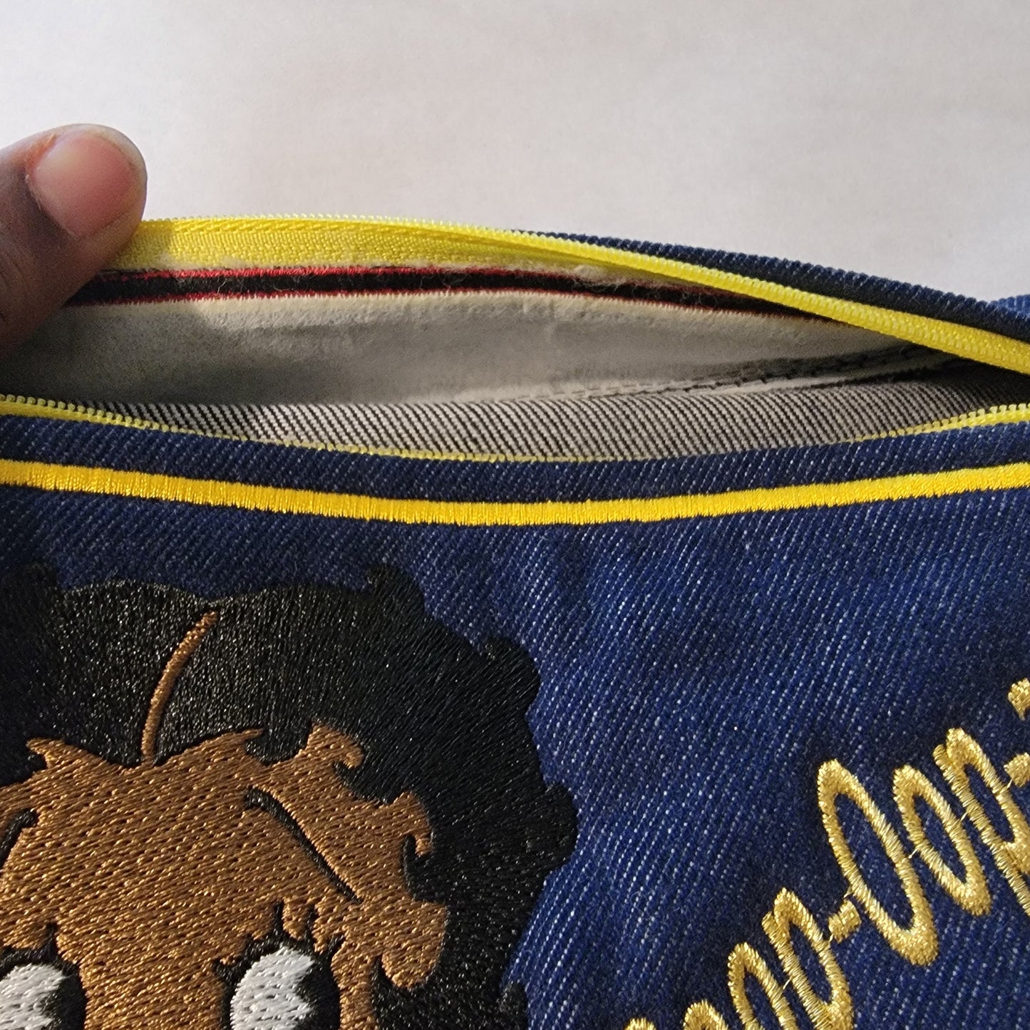 Black Betty Boop Clutch, Two options, Embroidered Denim Clutch with Keyring, Esther Jones