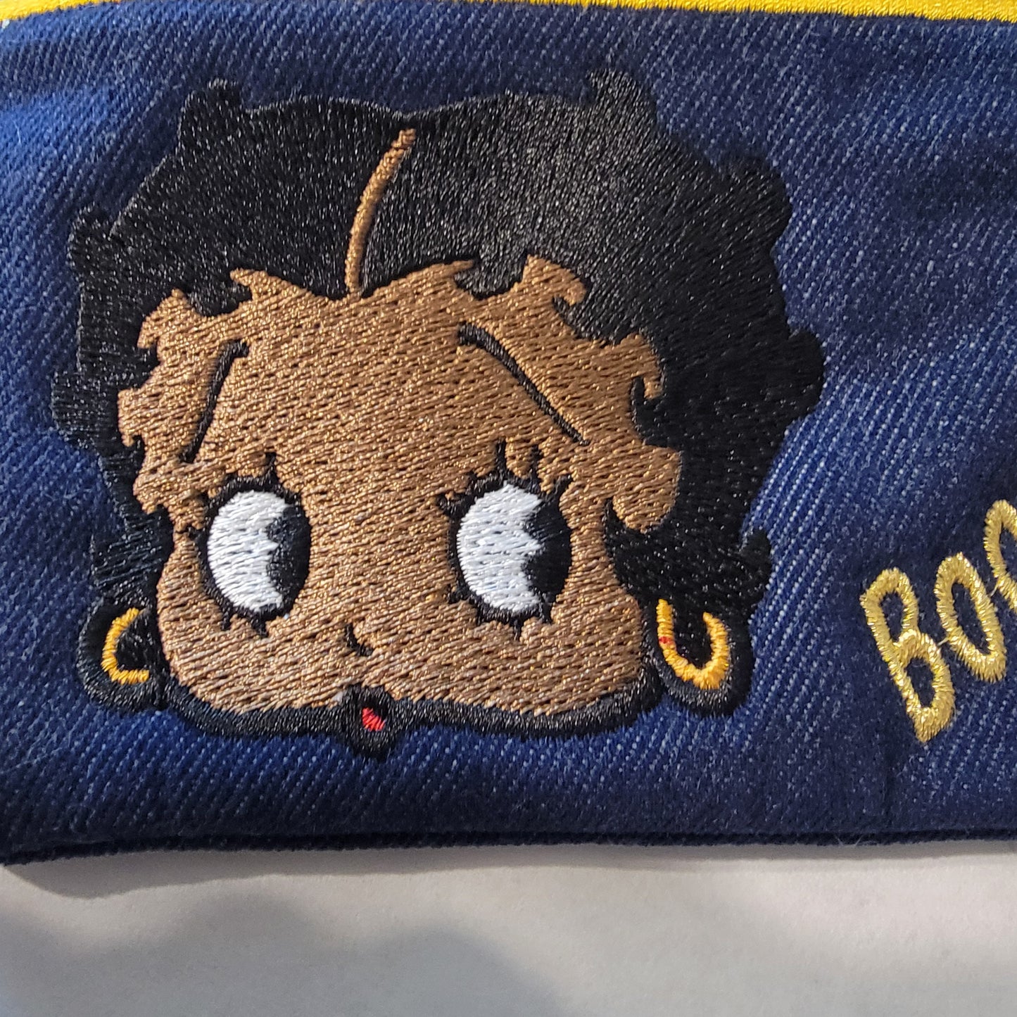 Black Betty Boop Clutch, Two options, Embroidered Denim Clutch with Keyring, Esther Jones