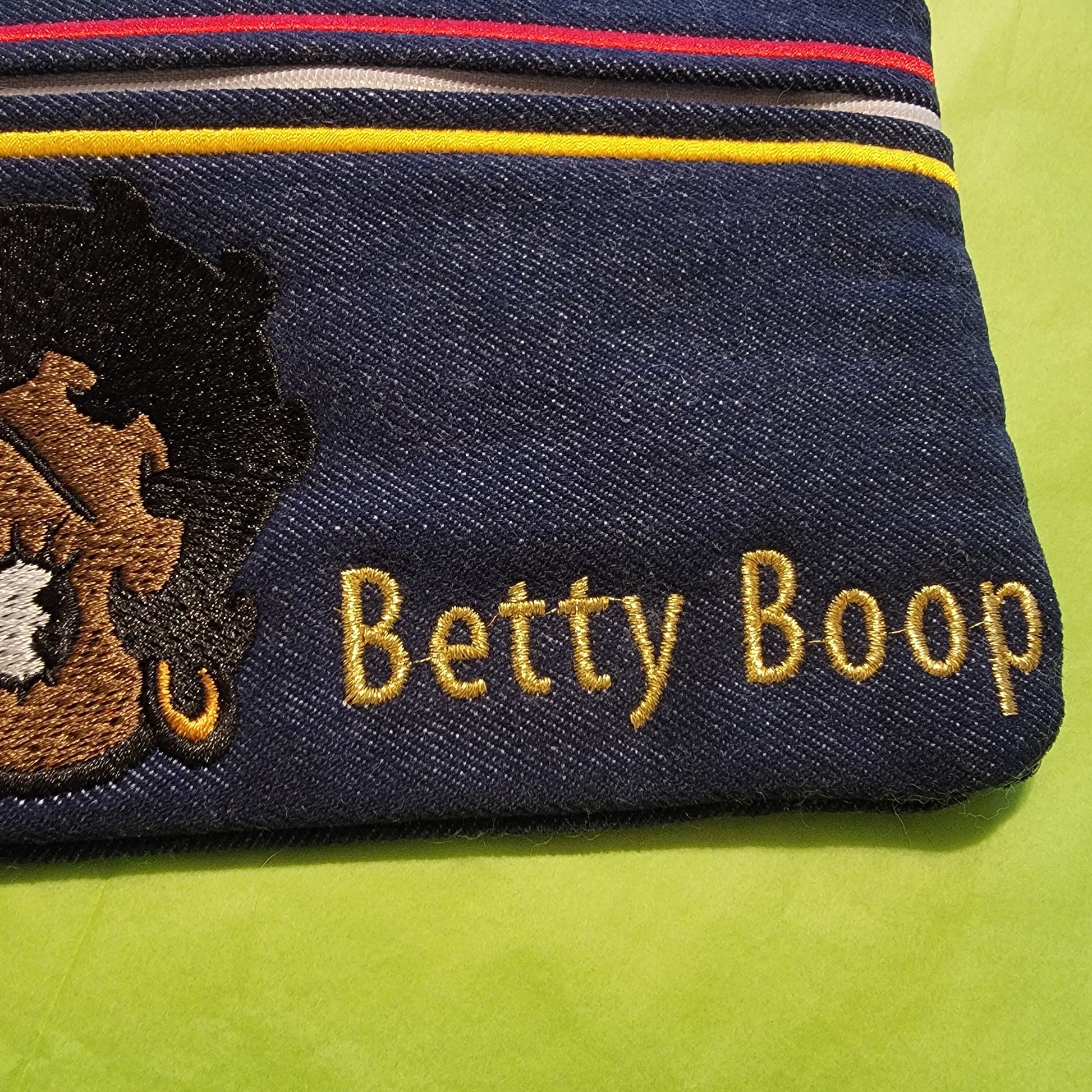 Black Betty Boop Clutch, Two options, Embroidered Denim Clutch with Keyring, Esther Jones