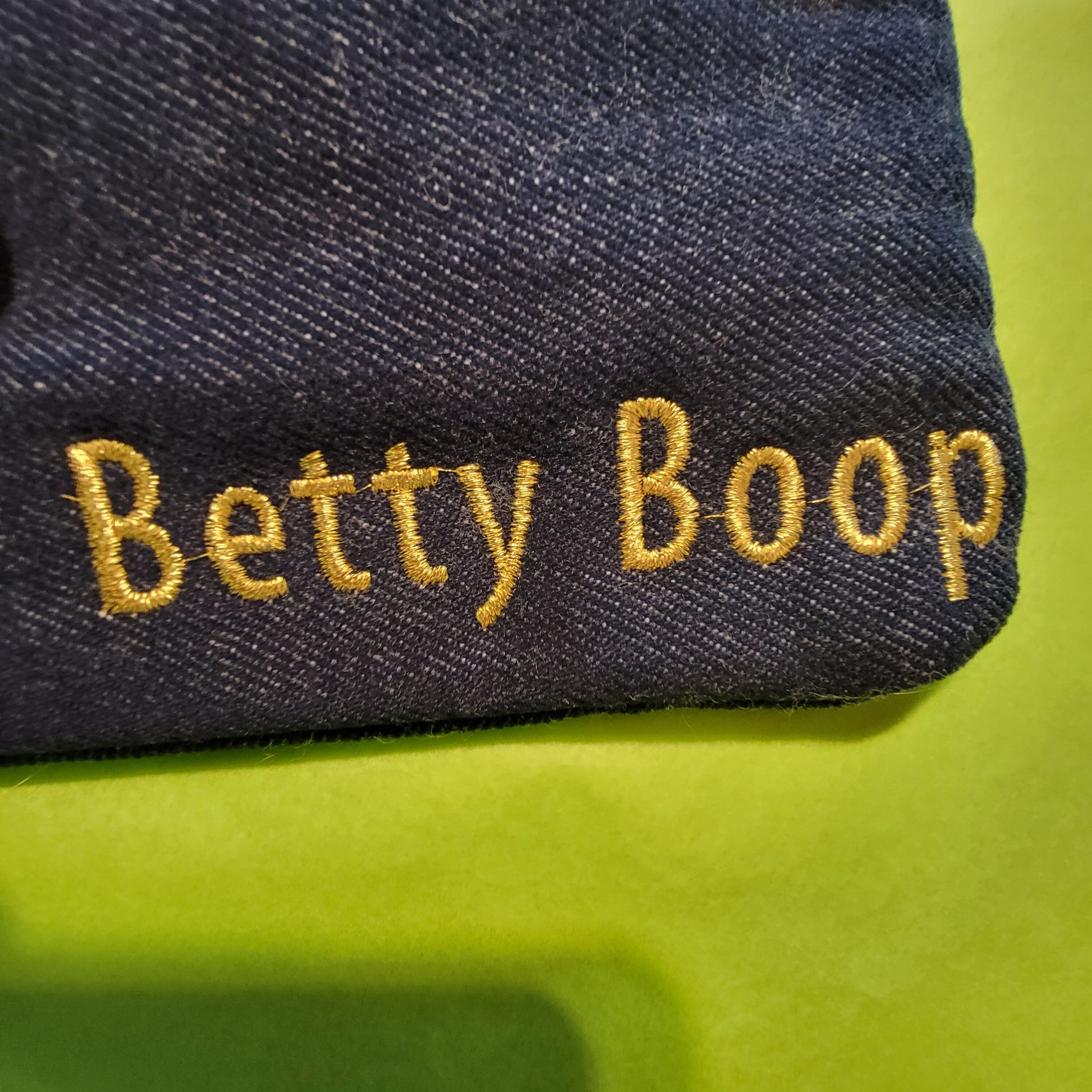 Black Betty Boop Clutch, Two options, Embroidered Denim Clutch with Keyring, Esther Jones