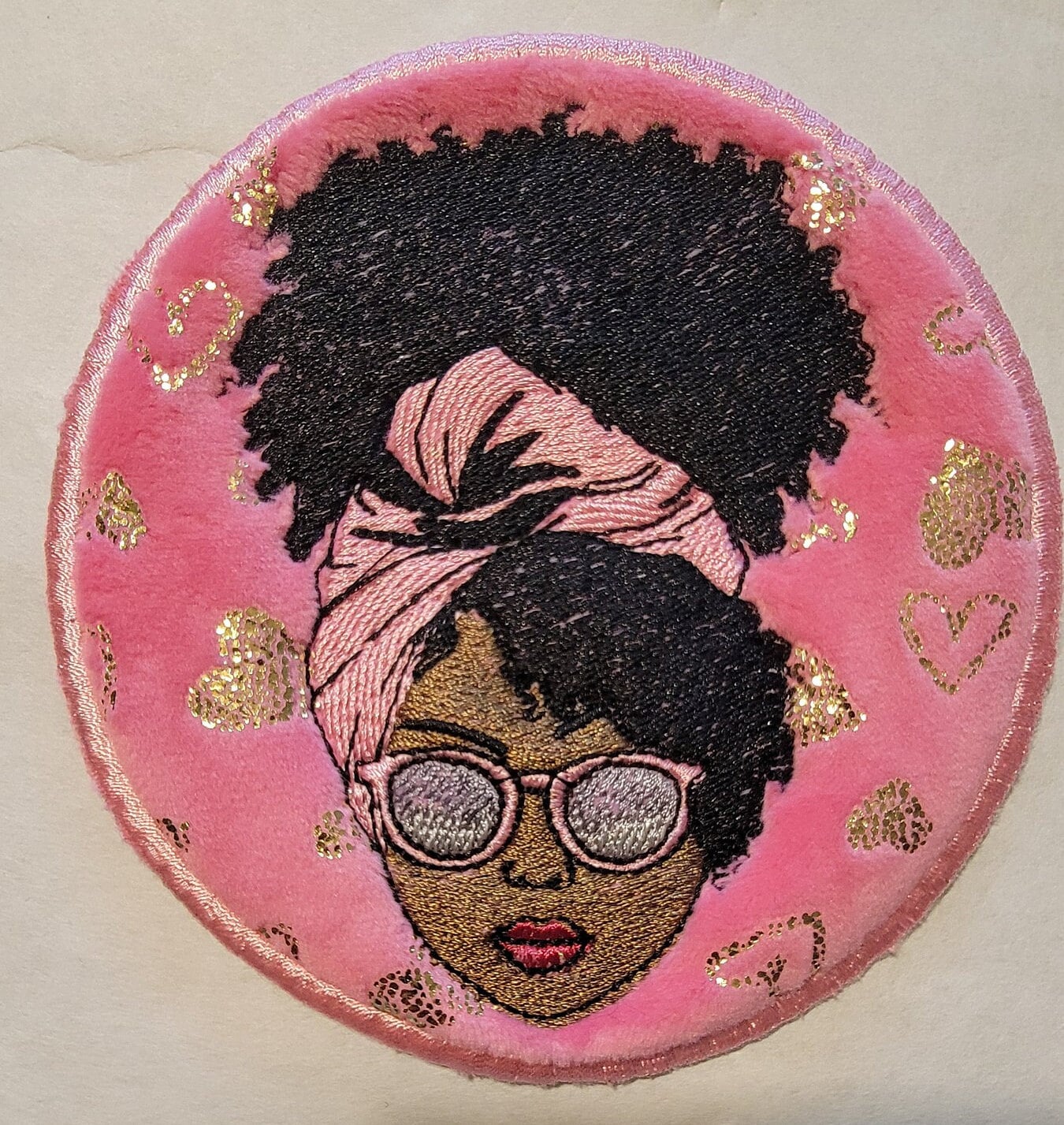 Black Girl Magic with Pink Sunglasses and iron-on placement adhesive on back.