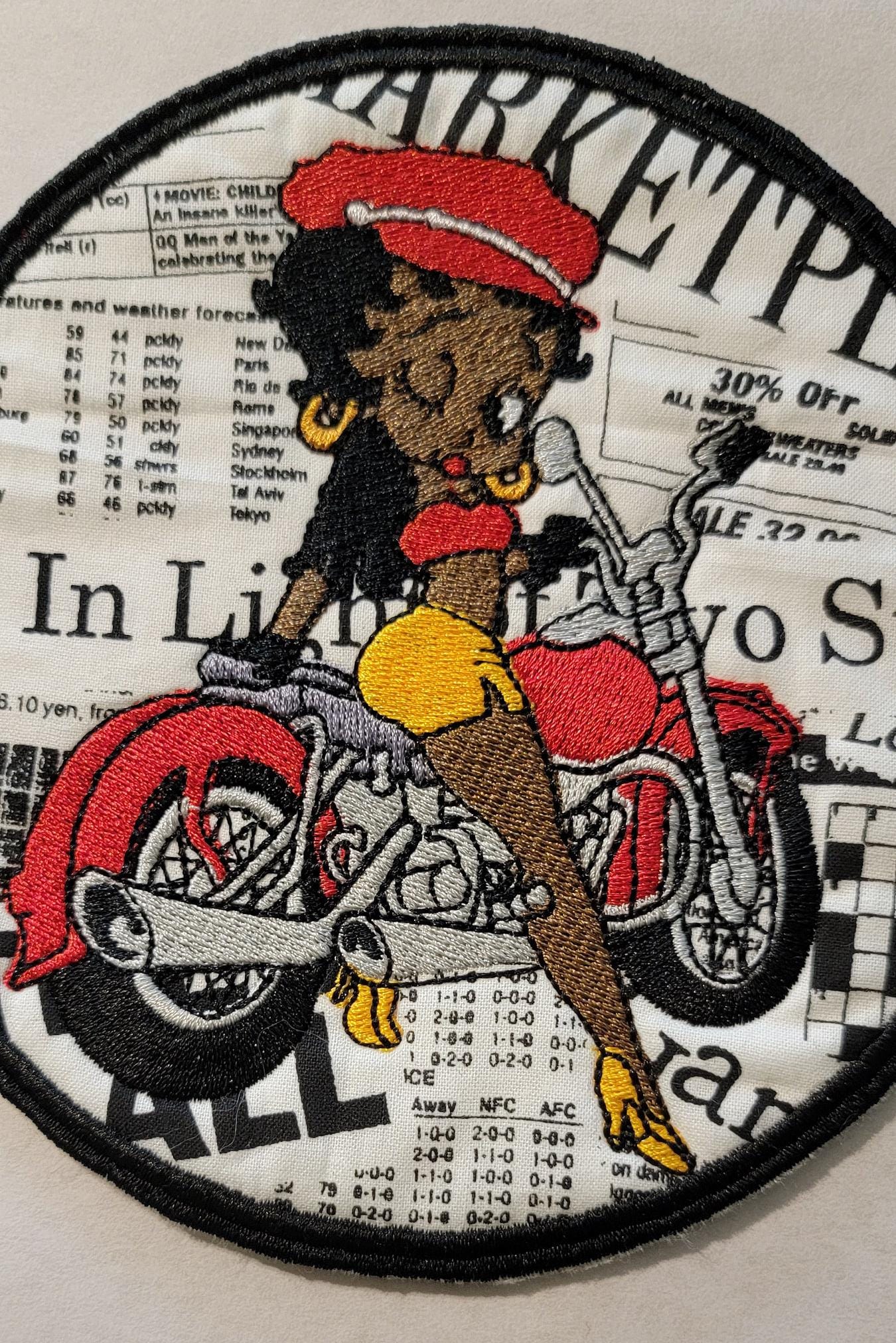 Betty Boop on her Motorcycle Patch. Black Betty Boop Patches, Black Girl Magic, Black Icons, African American History,