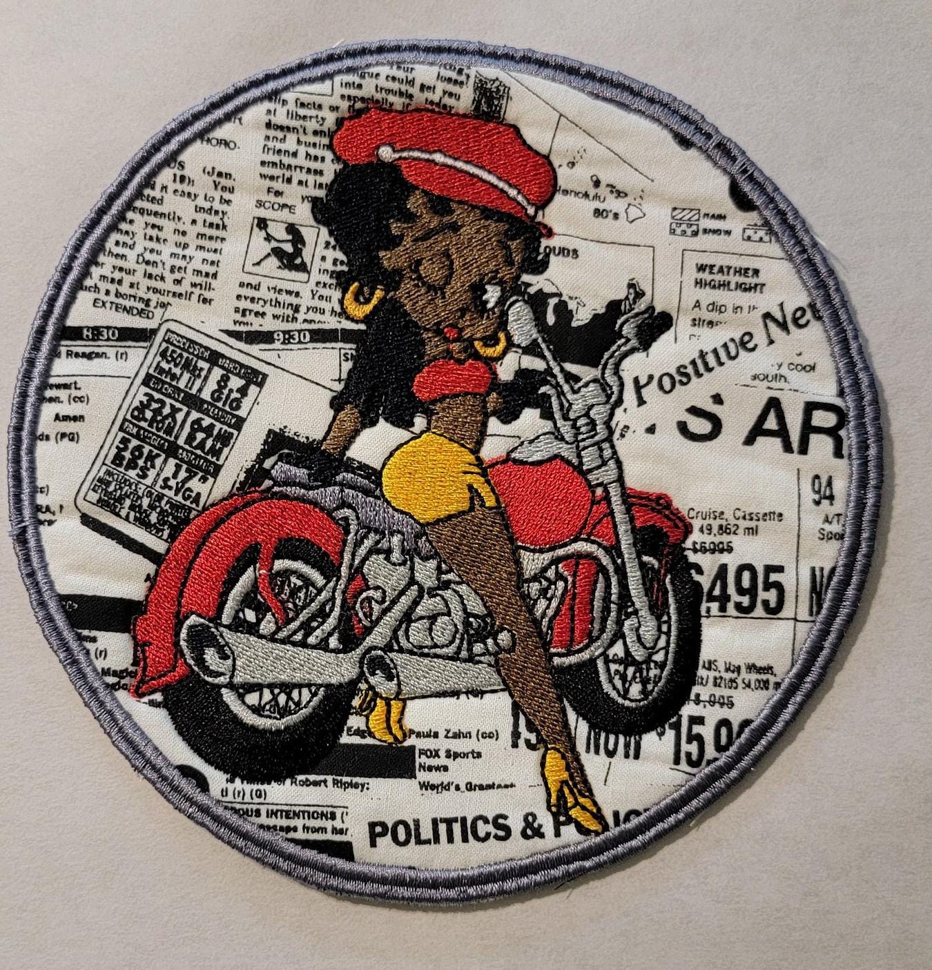 Betty Boop on her Motorcycle Patch. Black Betty Boop Patches, Black Girl Magic, Black Icons, African American History,
