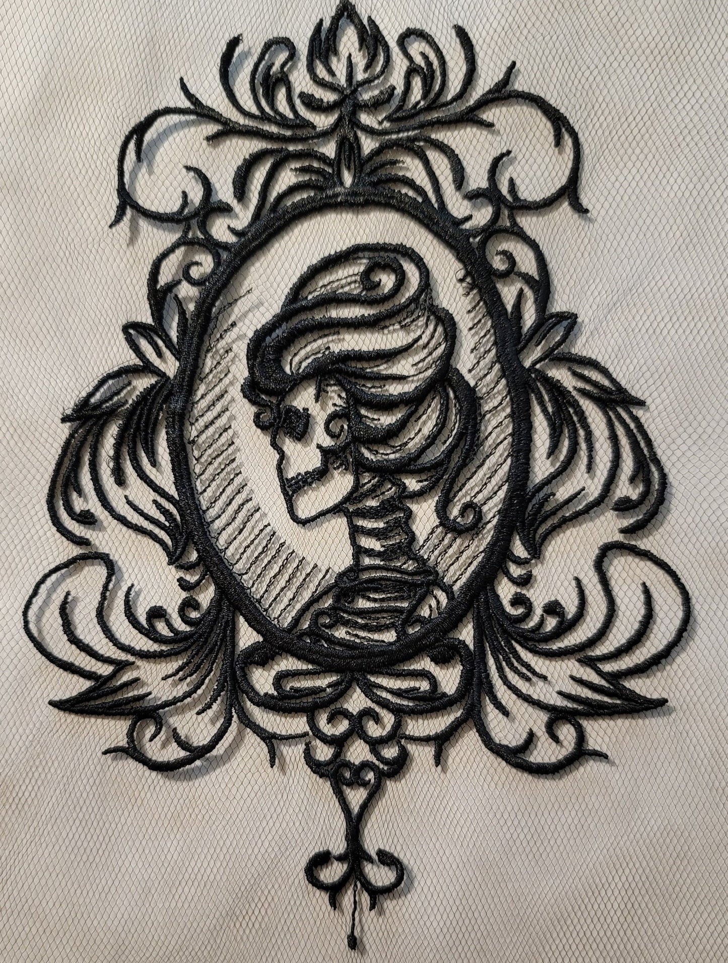 Black Cameo, New! Black Cameo on Black Tulle, Creepy, Bugs, Spooky, Halloween, Gothic Decor, Halloween colors available!!