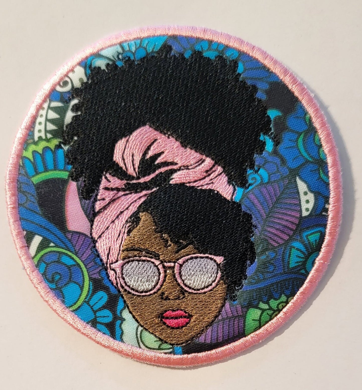 Black Girl Magic with Pink Sunglasses and iron-on placement adhesive on back.