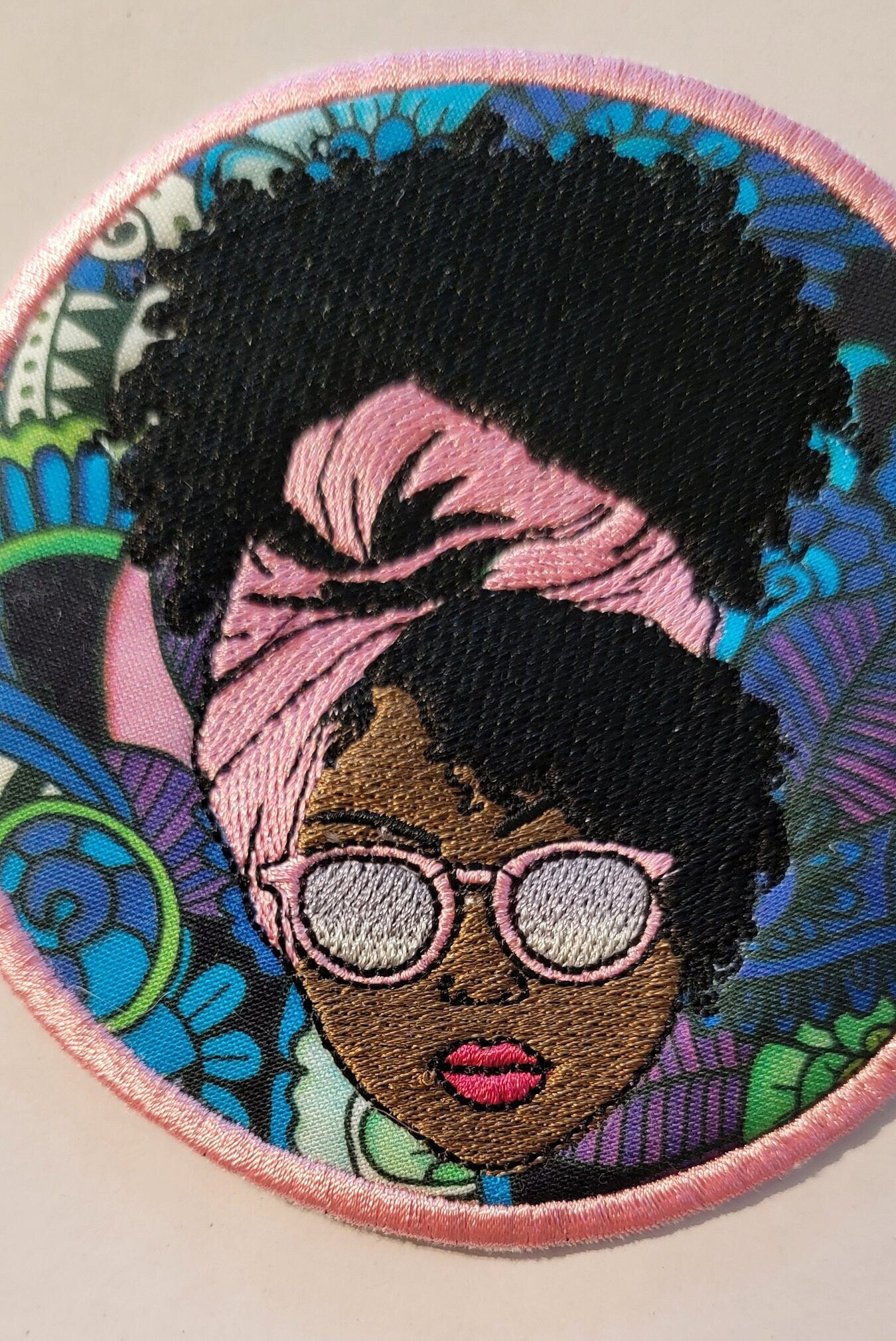 Black Girl Magic with Pink Sunglasses and iron-on placement adhesive on back.