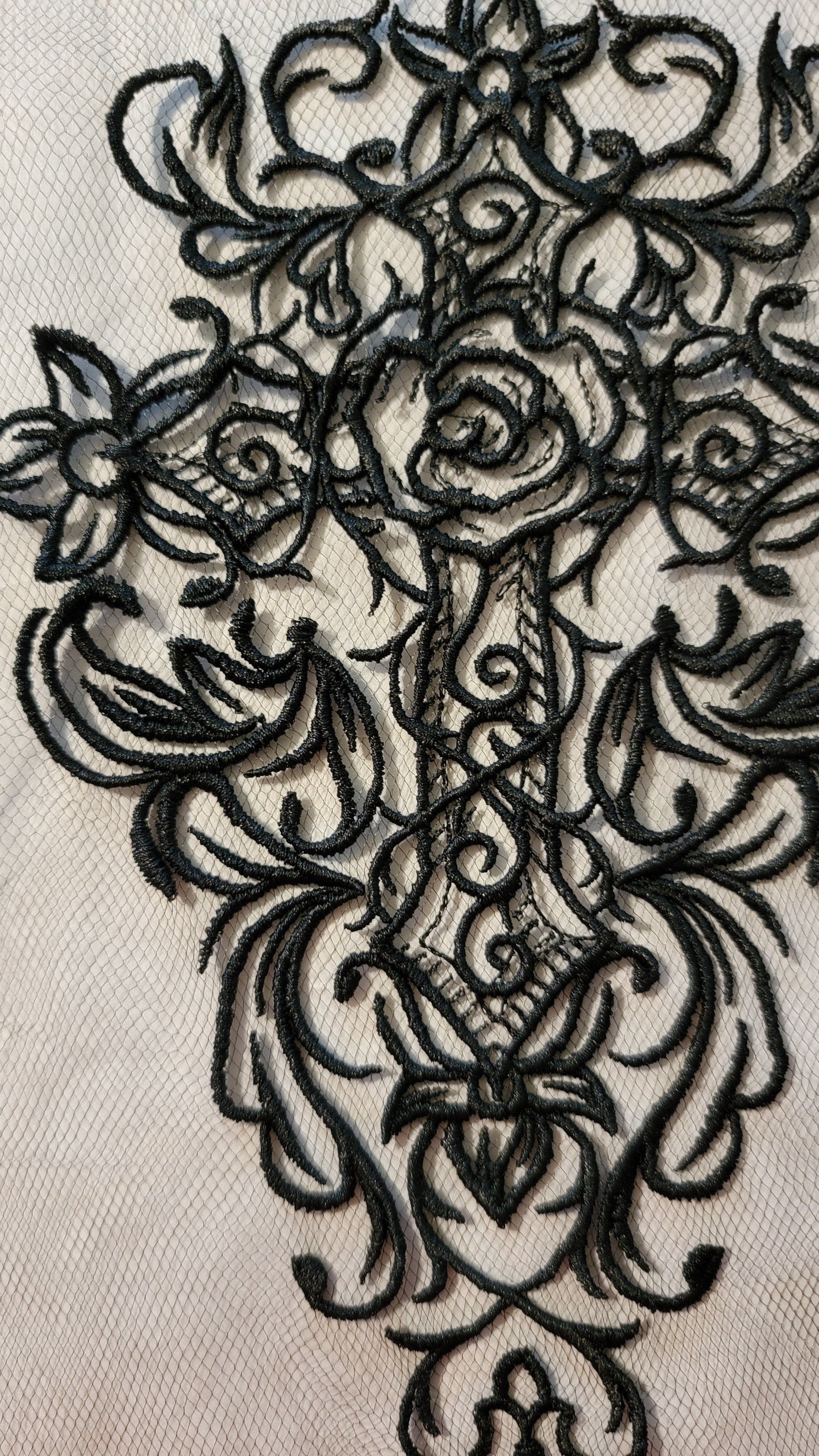 Black Cross, New! Black Cross on Black Tulle, Creepy, Bugs, Spooky, Halloween, Gothic Catholic Decor, Halloween colors available!!