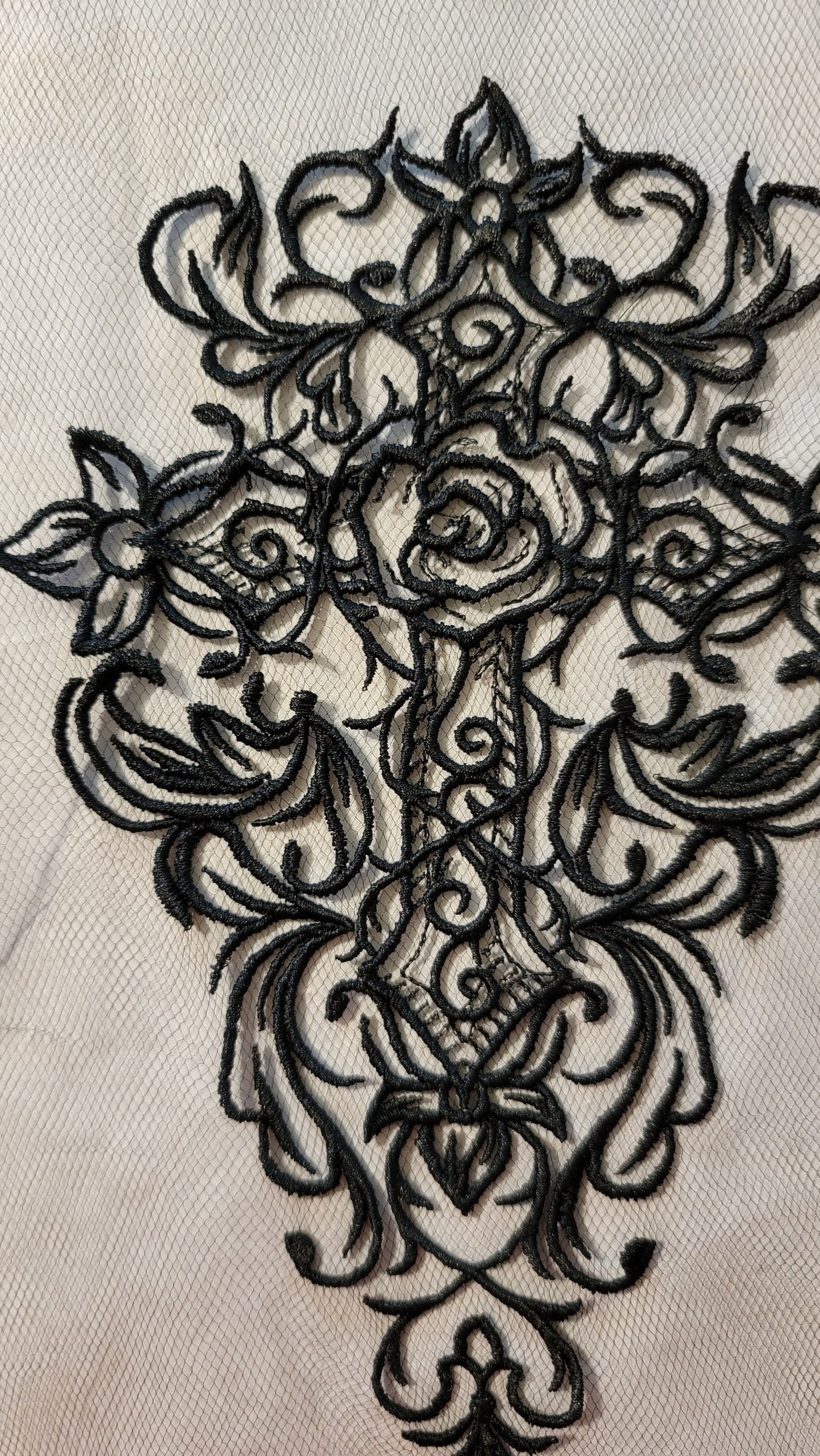 Black Cross, New! Black Cross on Black Tulle, Creepy, Bugs, Spooky, Halloween, Gothic Catholic Decor, Halloween colors available!!