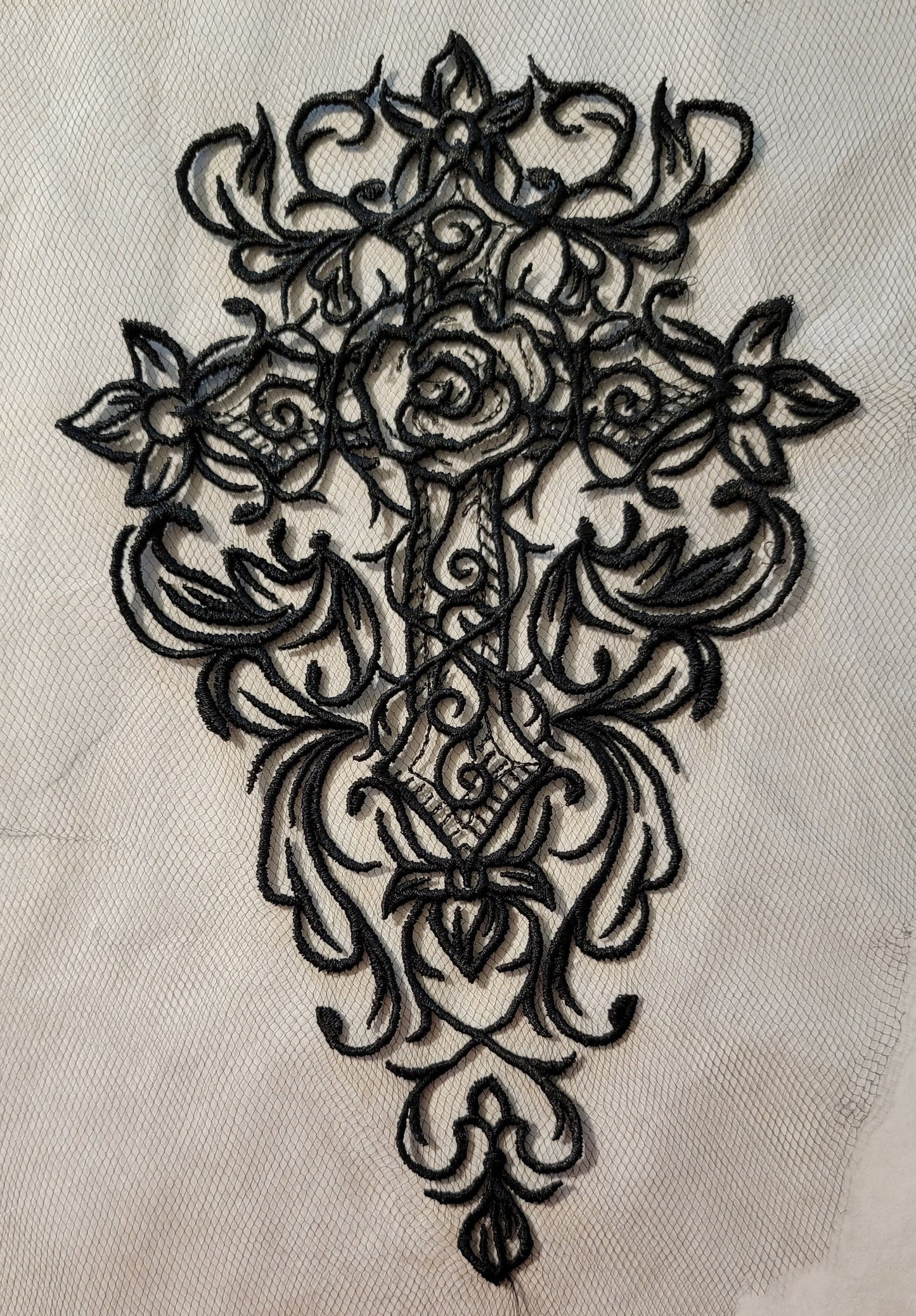 Black Cross, New! Black Cross on Black Tulle, Creepy, Bugs, Spooky, Halloween, Gothic Catholic Decor, Halloween colors available!!