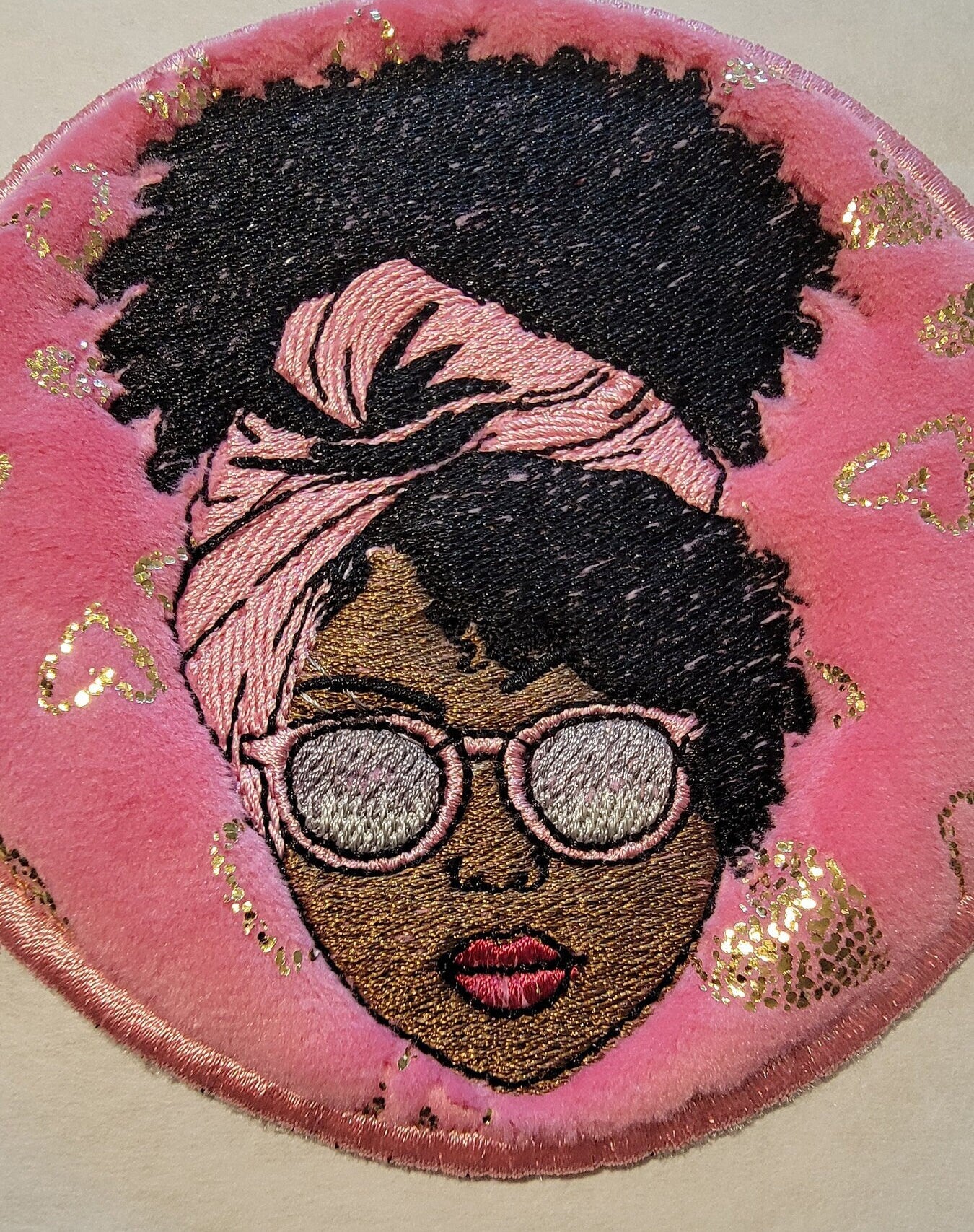 Black Girl Magic with Pink Sunglasses and iron-on placement adhesive on back.