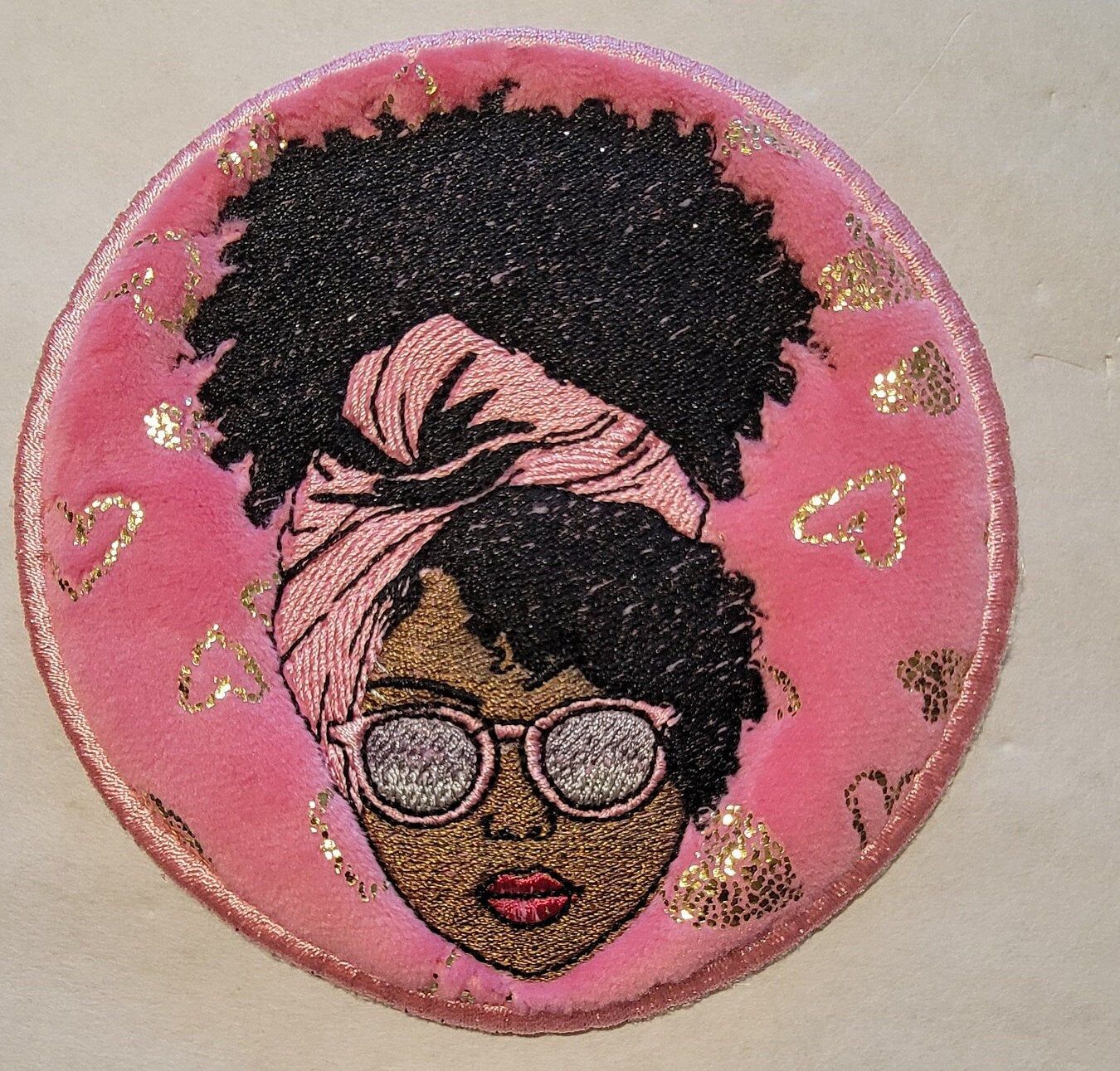 Black Girl Magic with Pink Sunglasses and iron-on placement adhesive on back.