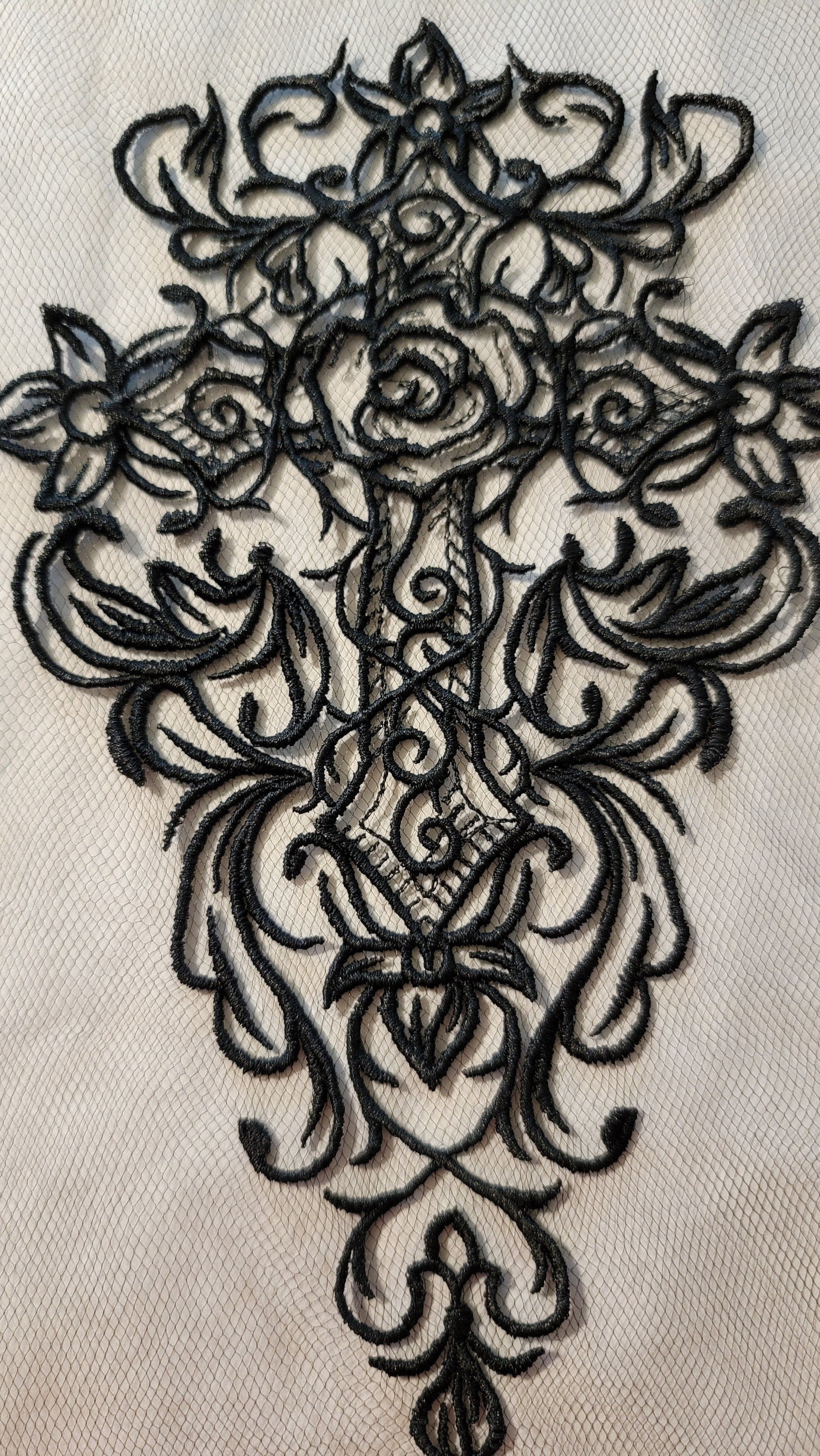 Black Cross, New! Black Cross on Black Tulle, Creepy, Bugs, Spooky, Halloween, Gothic Catholic Decor, Halloween colors available!!