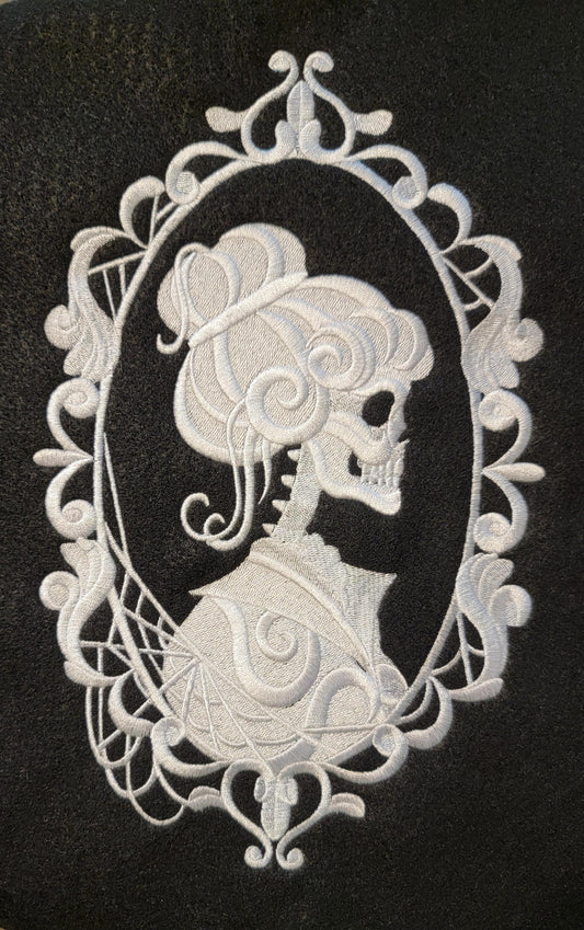 Cameo, Embroidery Skeleton Cameo, 11" Ornate Baroque Skull, Skeleton, Gothic, Dark Side, Gothic Decor, Wall Art