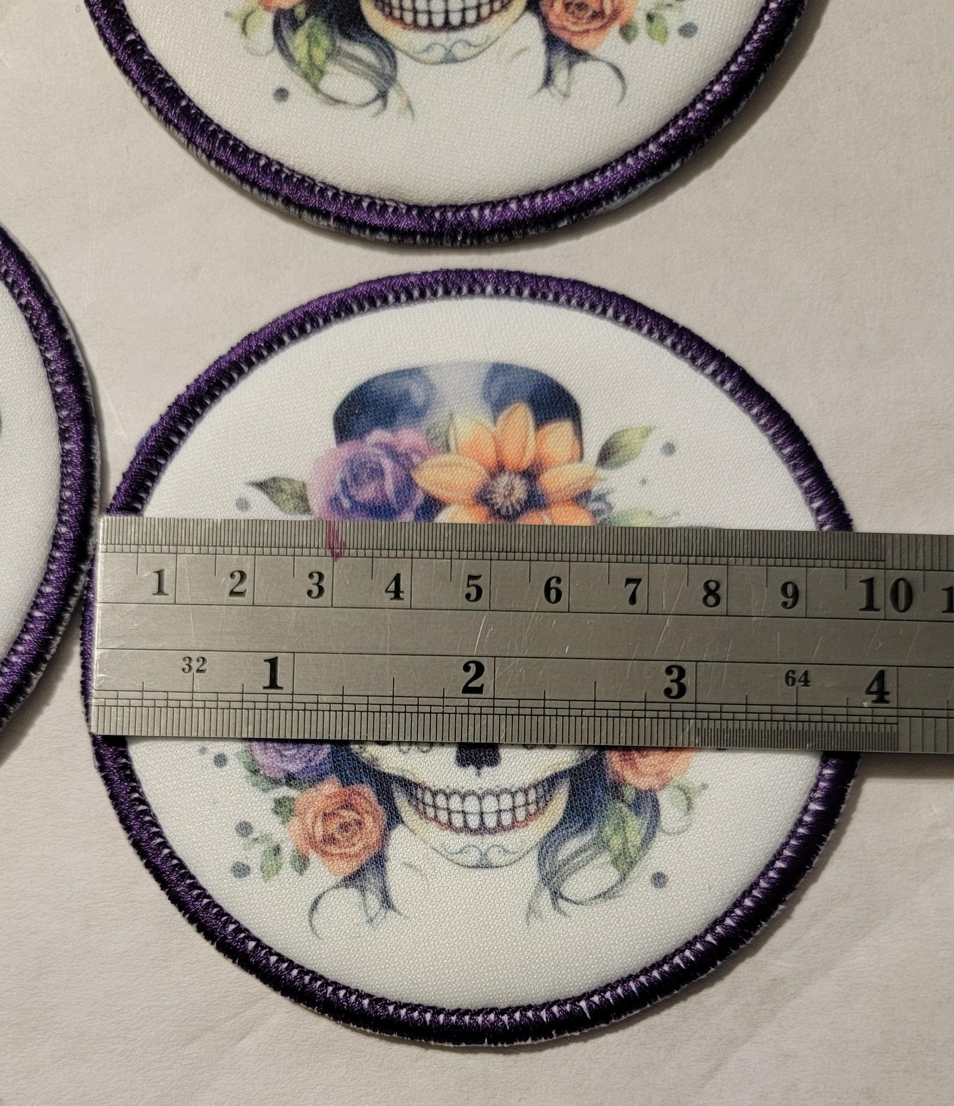 Skull Cameo, Sugar Skull Sublimated on Polyester with an Embroidered Border