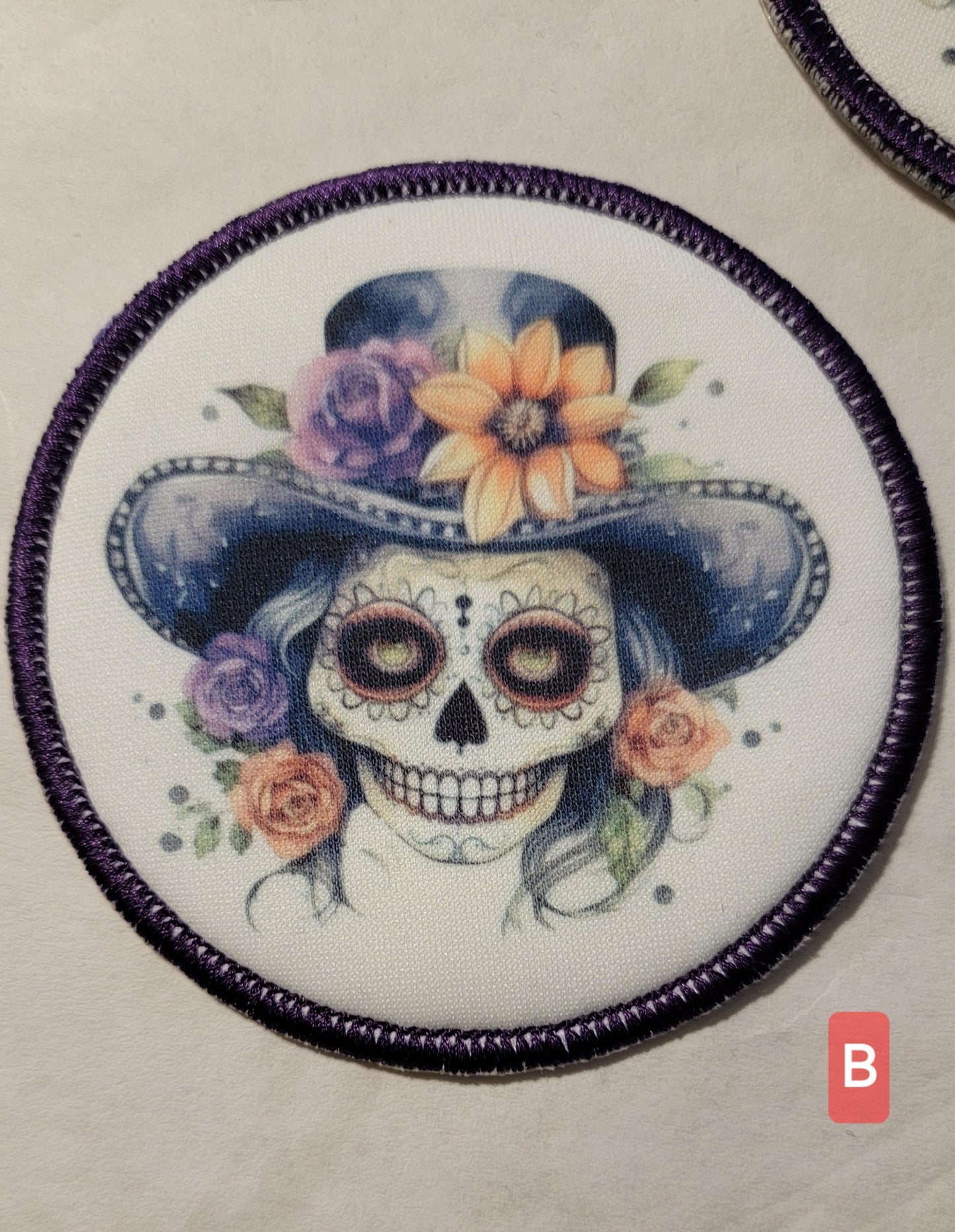 Skull Cameo, Sugar Skull Sublimated on Polyester with an Embroidered Border