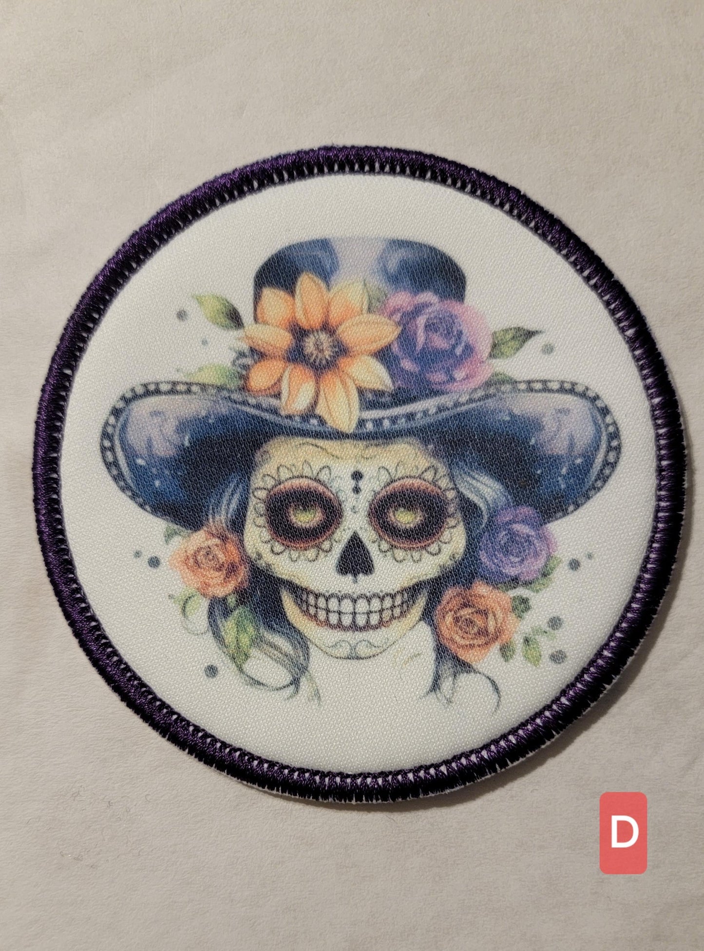Skull Cameo, Sugar Skull Sublimated on Polyester with an Embroidered Border