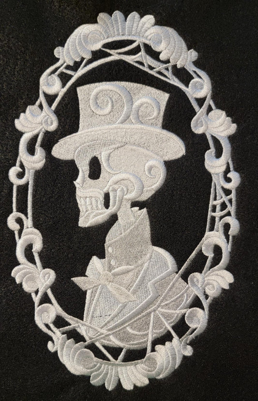 Cameo, Embroidery Skeleton Cameo, 11" Ornate Baroque Skull, Skeleton, Gothic, Dark Side, Gothic Decor, Wall Art