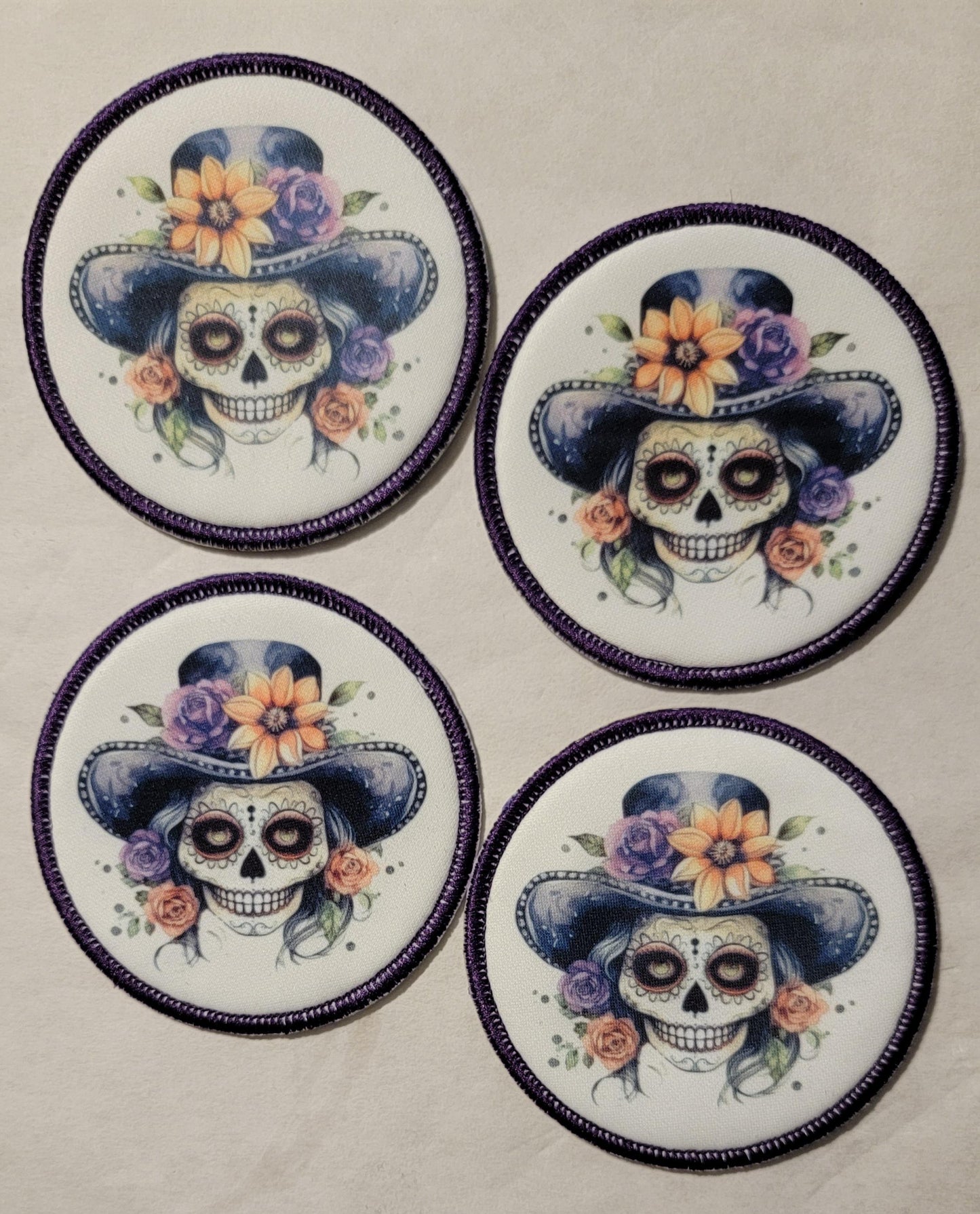 Skull Cameo, Sugar Skull Sublimated on Polyester with an Embroidered Border
