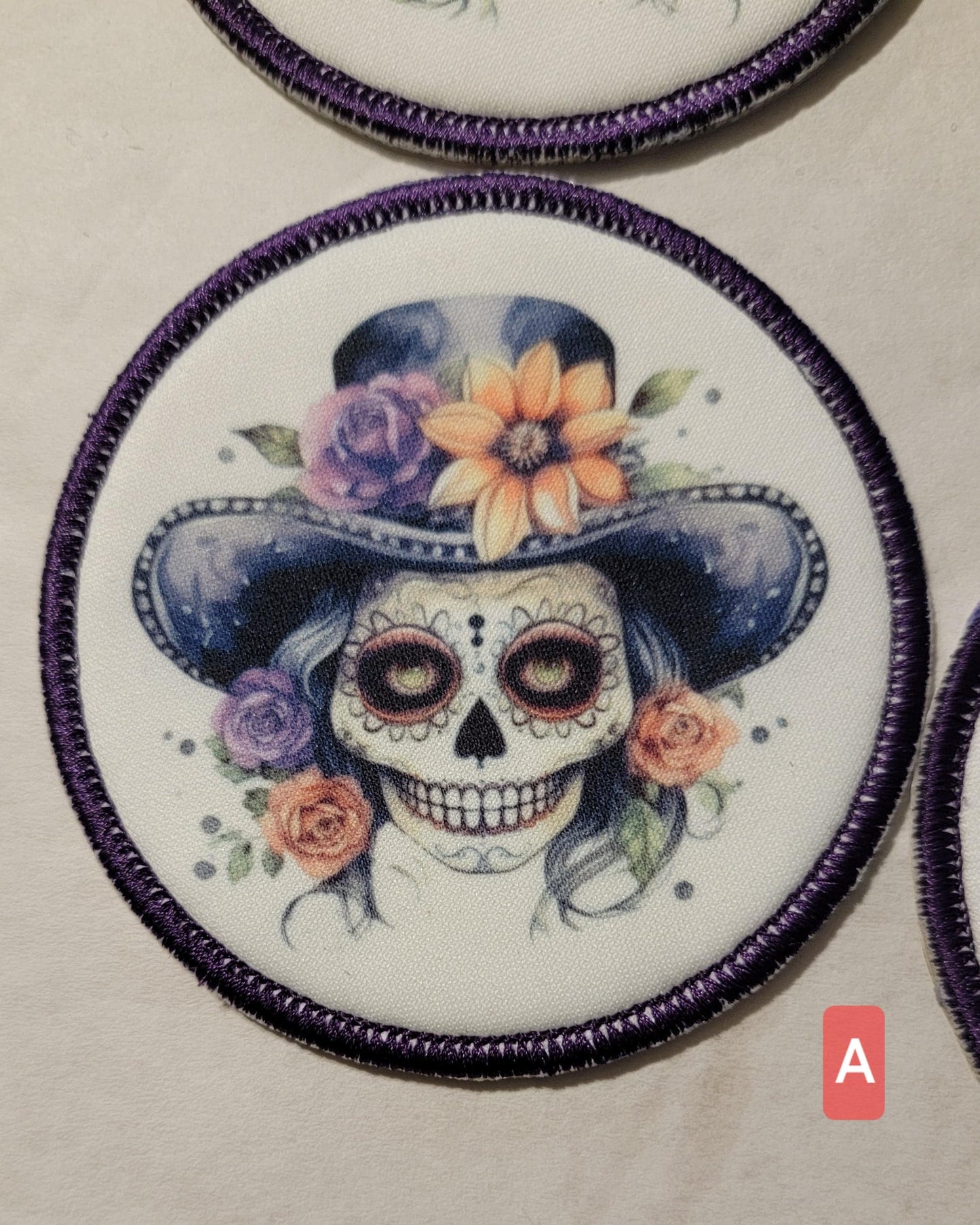 Skull Cameo, Sugar Skull Sublimated on Polyester with an Embroidered Border