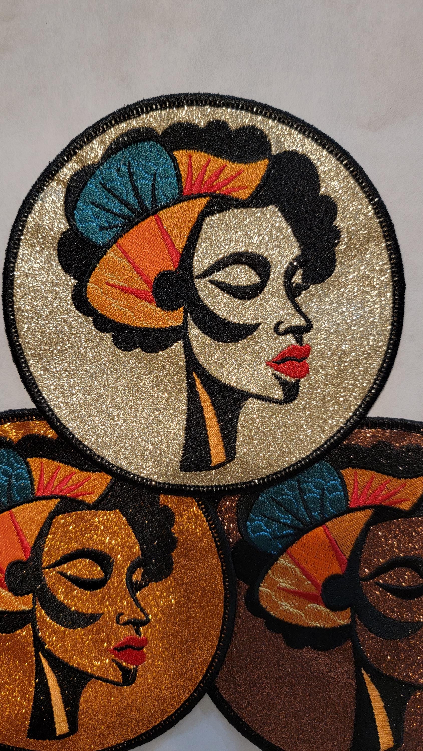 Woman's Abstract, African American Face Mask Patch, Black Women, Black Cultural Patches