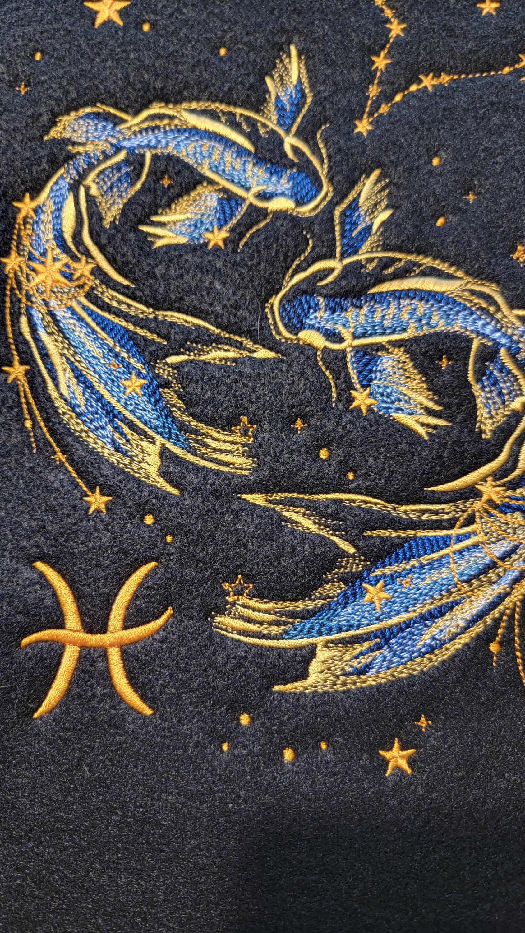 Zodiac Star Sign Constellation - Embroidered Iron-On/ Jean Jacket patch / Vest Jacket, 9" Large, Backpack / Astrology sign Pisces