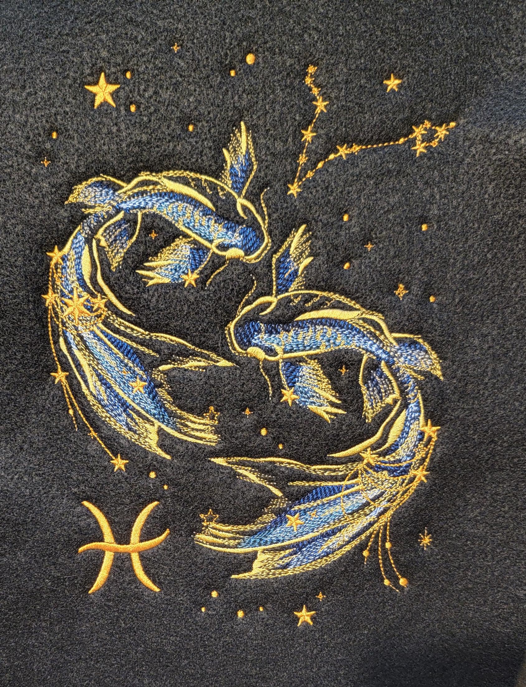 Zodiac Star Sign Constellation - Embroidered Iron-On/ Jean Jacket patch / Vest Jacket, 9" Large, Backpack / Astrology sign Pisces