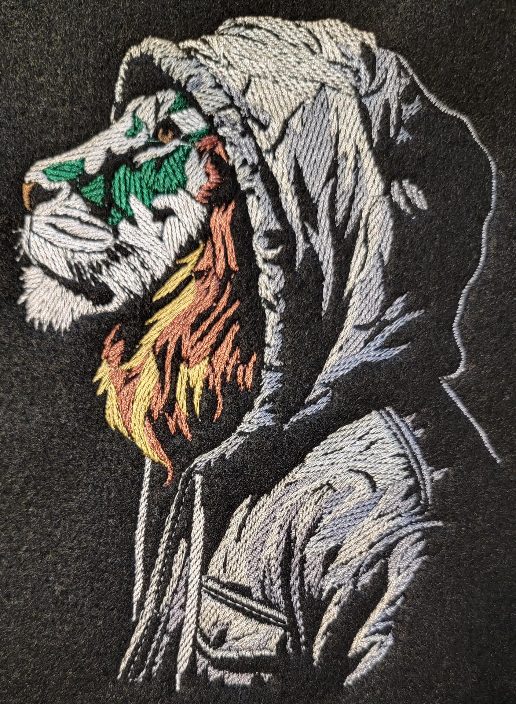 Urban Lion in Hoodie Iron-on Patch or 12x12" Panel.