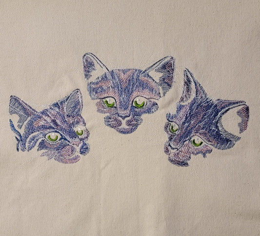 Cat Faces Embroidery on 18" off white Canvas Panel