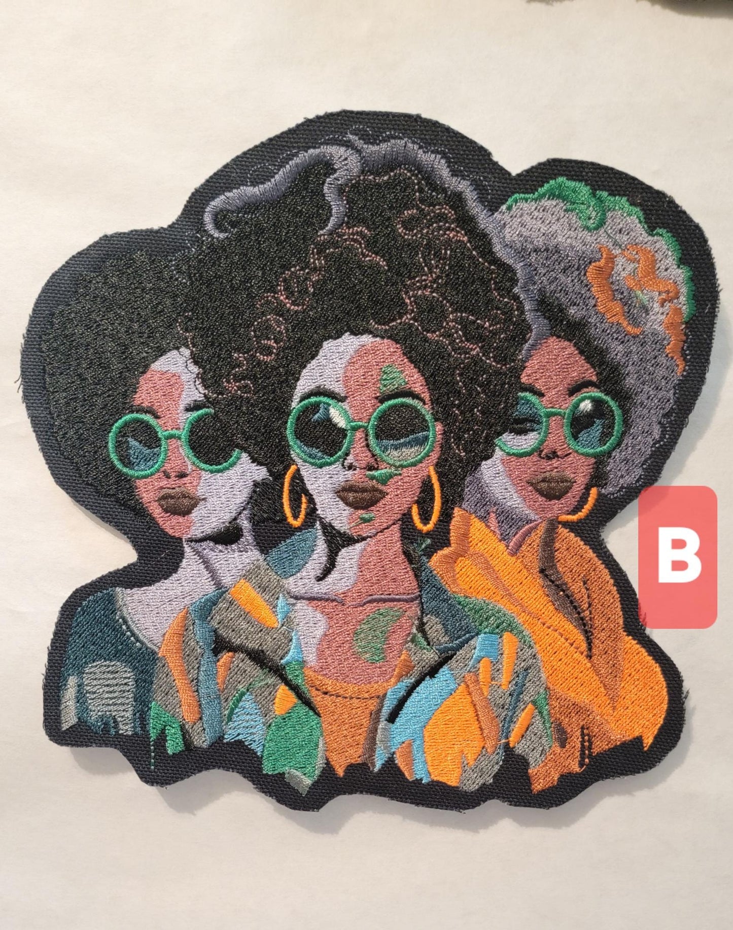 Black Sisters Patch, Iron-on Canvas Patch, Discontinued Canvas Patches, African American Women, Three Vibrant Sisters stitched Black Canvas