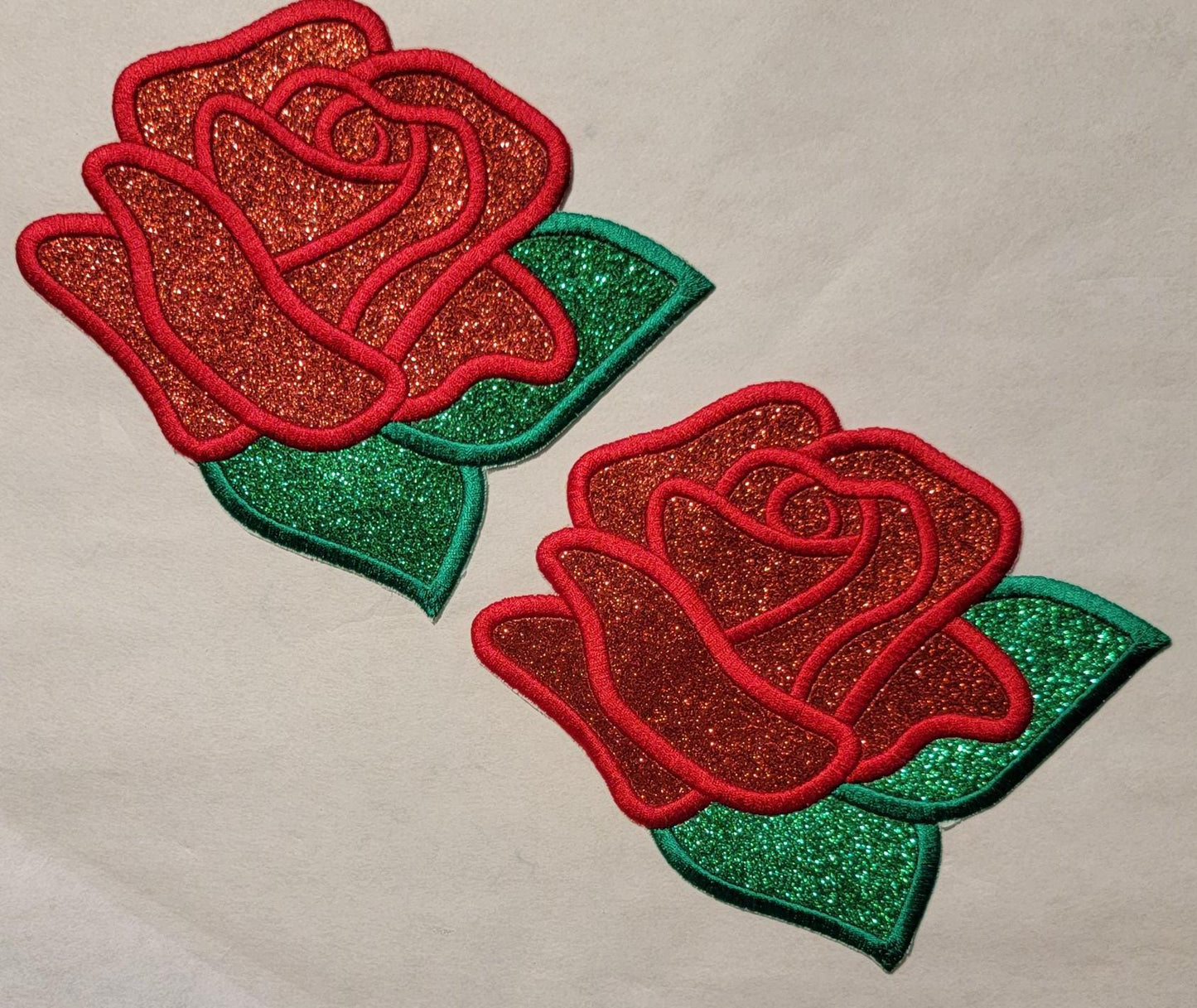 Rose Patch, Dazzling 6+-inch Embroidered Rose Glittered Patch.