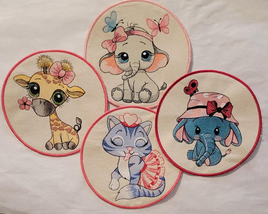 Kids Embroidery Patches: Elephant, Giraffe, & Cat Iron-on patch bundle or buy separately, Adorable Animal Iron-On Patches, WhimsyAnimalPatch