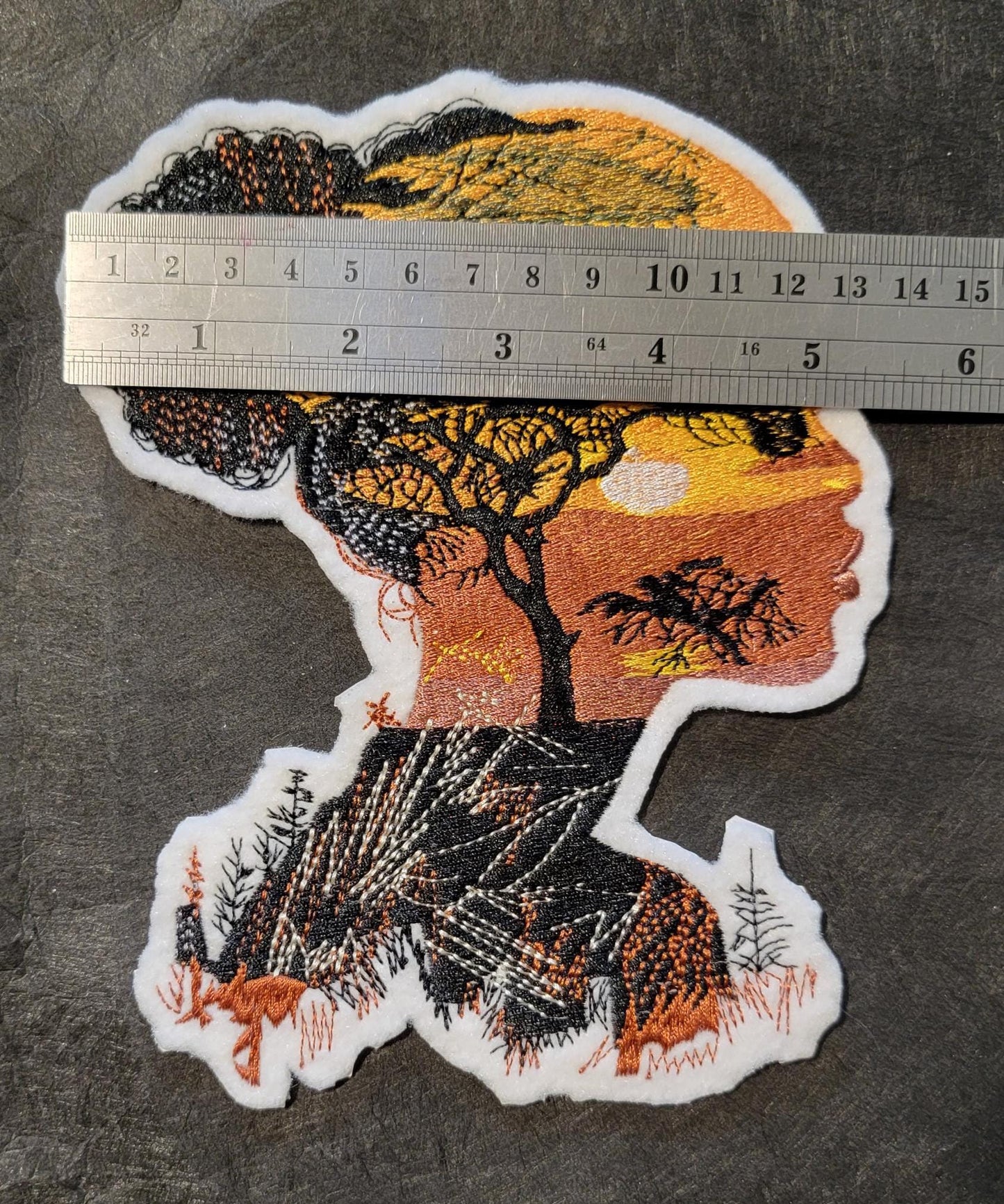 Black Girl Magic Iron-on Patch, Black Girl with Sunset Face, Embroidered on White Felt, African Heritage and Black Empowerment