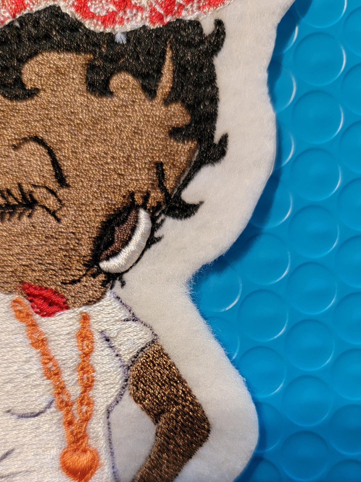 Betty Standing Sassy in her Jeans and Heels Iron-on Patch, Ripped Jeans & Red Heels Betty Boop Felt Iron-on Patch