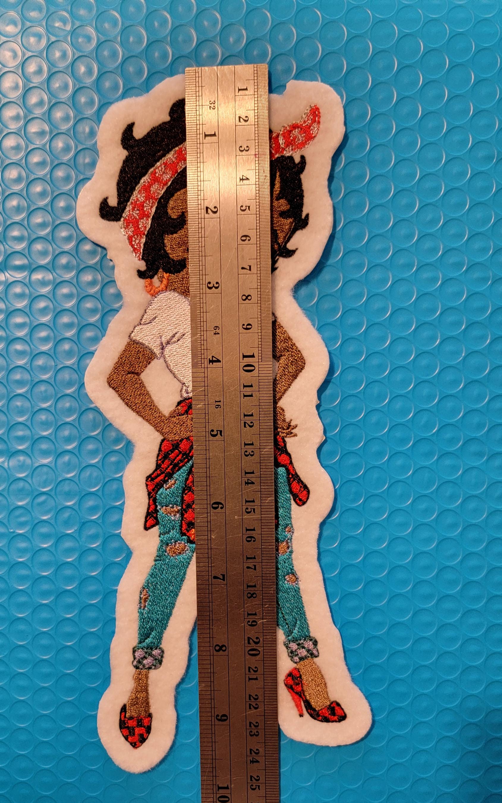 Betty Standing Sassy in her Jeans and Heels Iron-on Patch, Ripped Jeans & Red Heels Betty Boop Felt Iron-on Patch