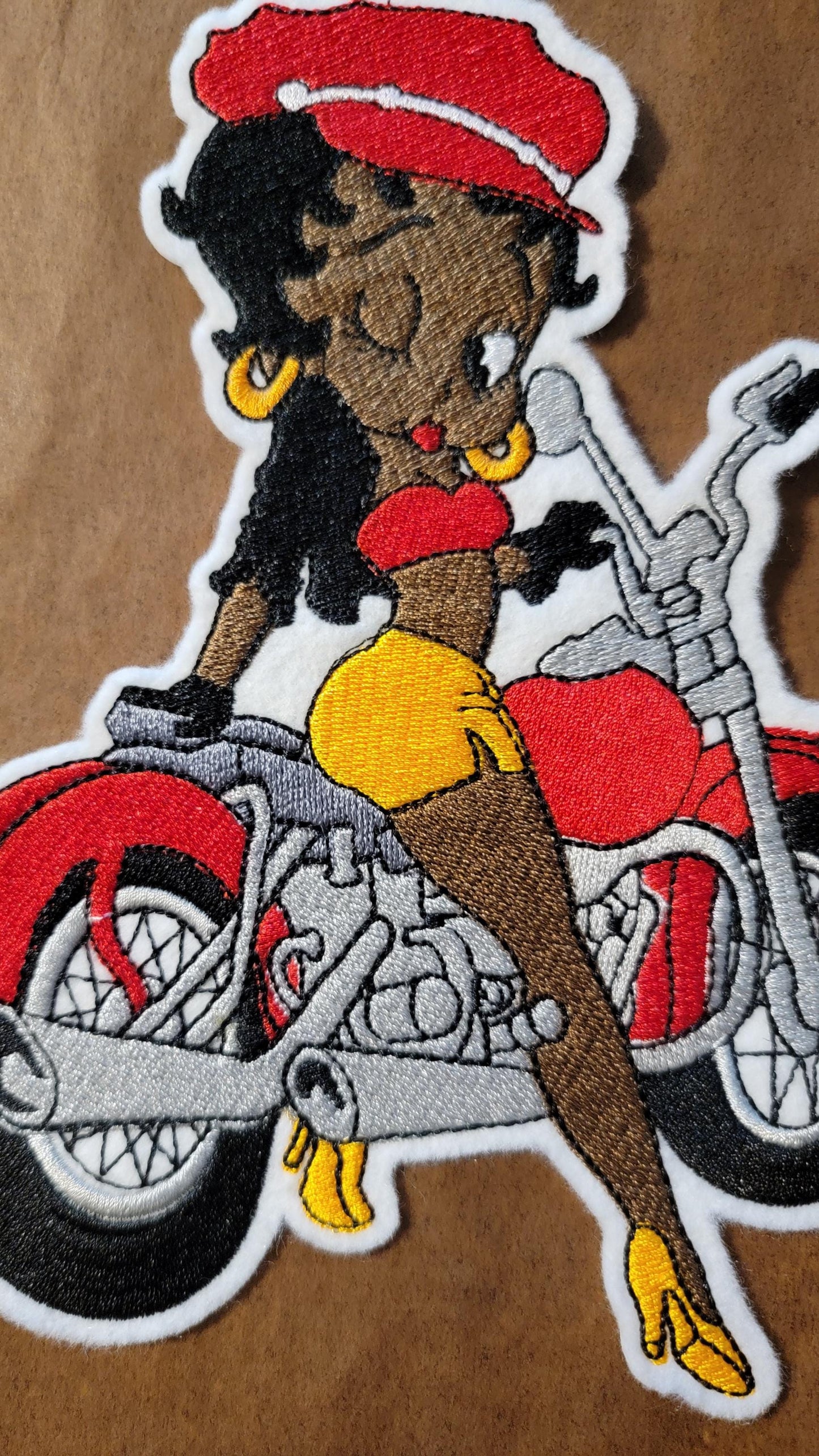 Betty Boop Iron-on Patches, Biker, Black Betty Boop on Motorcyle, Black History and Retro Cartoons, Vintage Classic Black Cartoon Characters