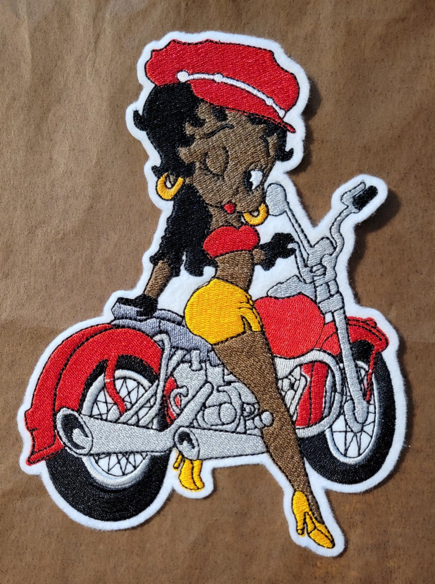 Betty Boop Iron-on Patches, Biker, Black Betty Boop on Motorcyle, Black History and Retro Cartoons, Vintage Classic Black Cartoon Characters