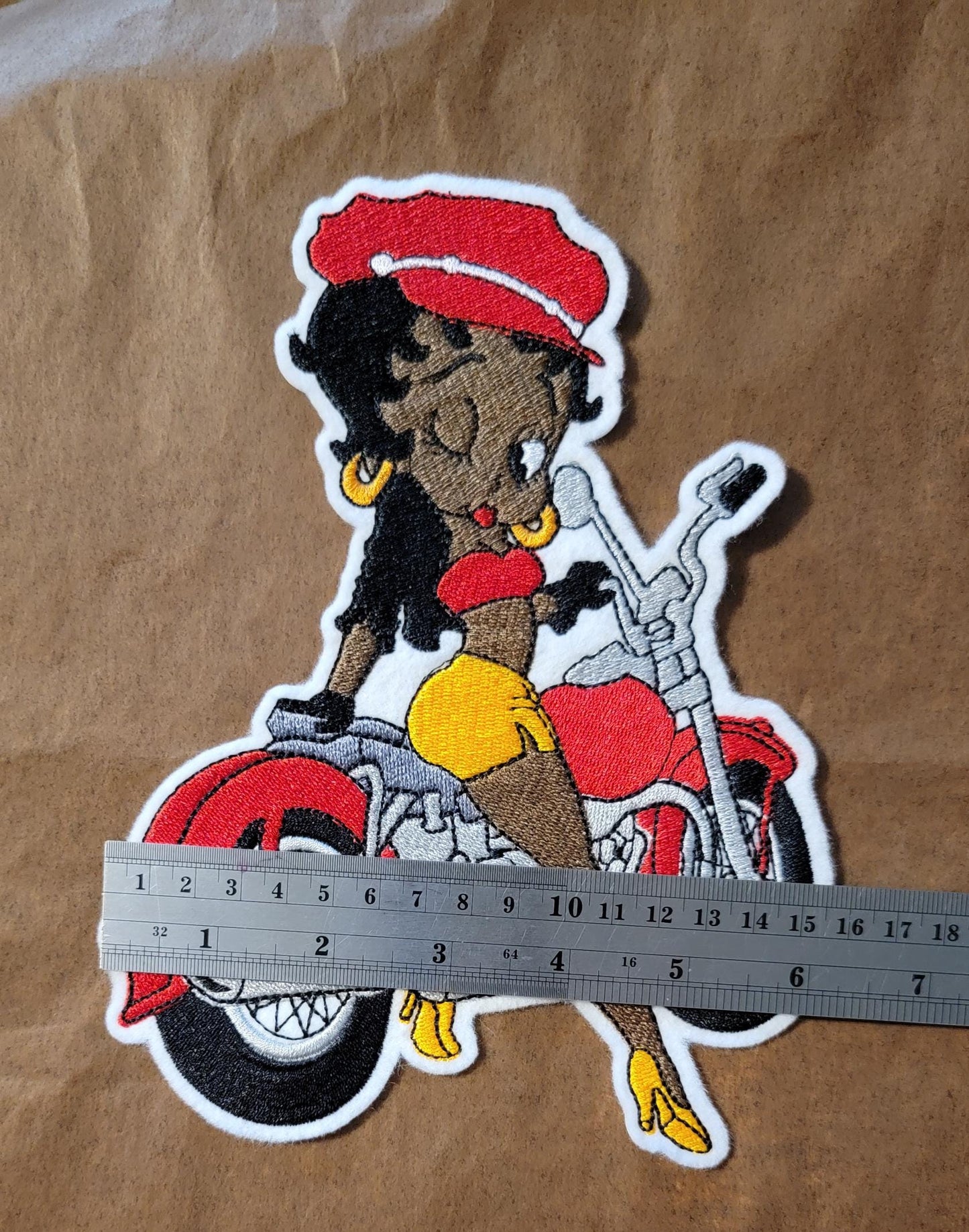 Betty Boop Iron-on Patches, Biker, Black Betty Boop on Motorcyle, Black History and Retro Cartoons, Vintage Classic Black Cartoon Characters