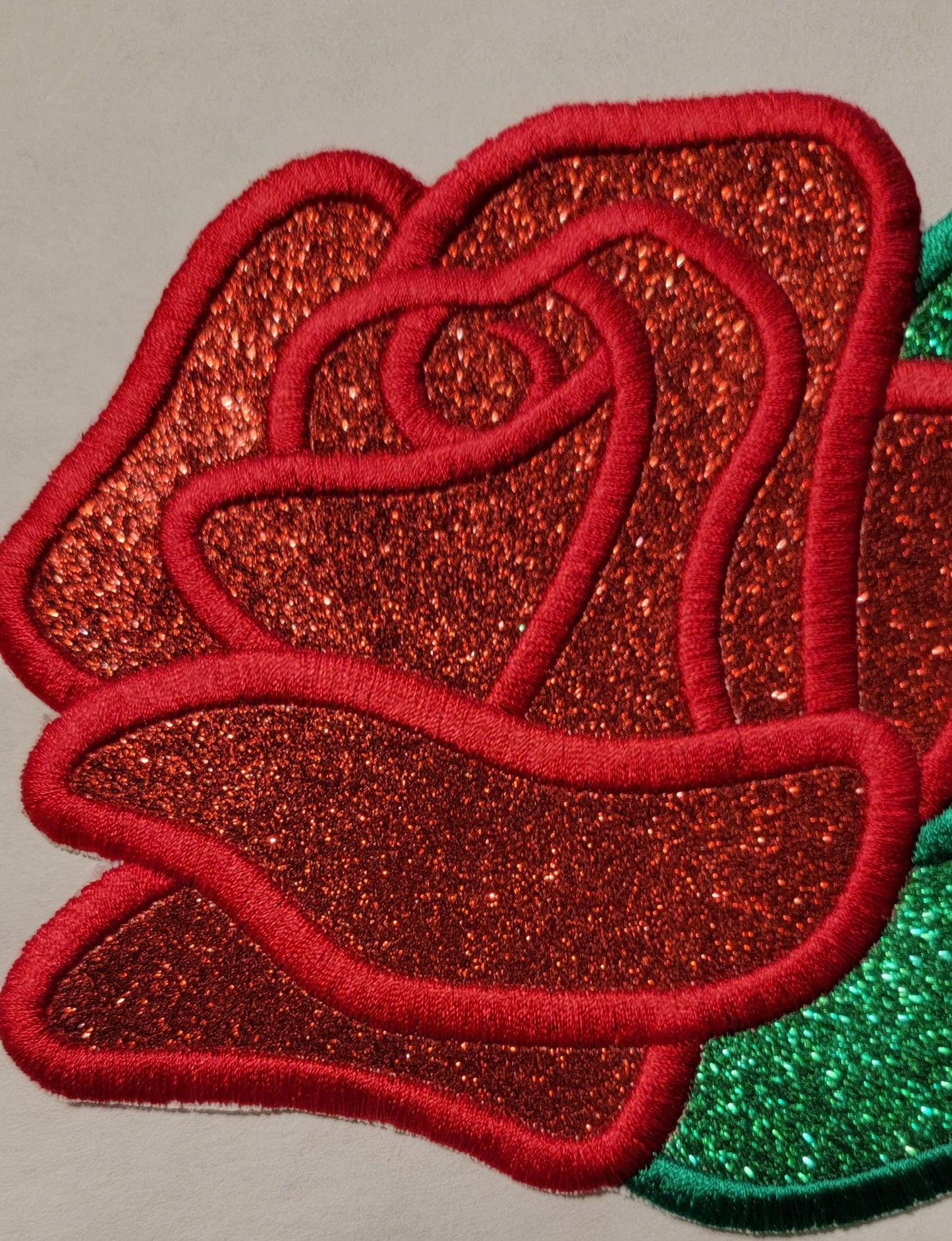 Rose Patch, Dazzling 6+-inch Embroidered Rose Glittered Patch.