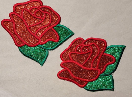Rose Patch, Dazzling 6+-inch Embroidered Rose Glittered Patch.