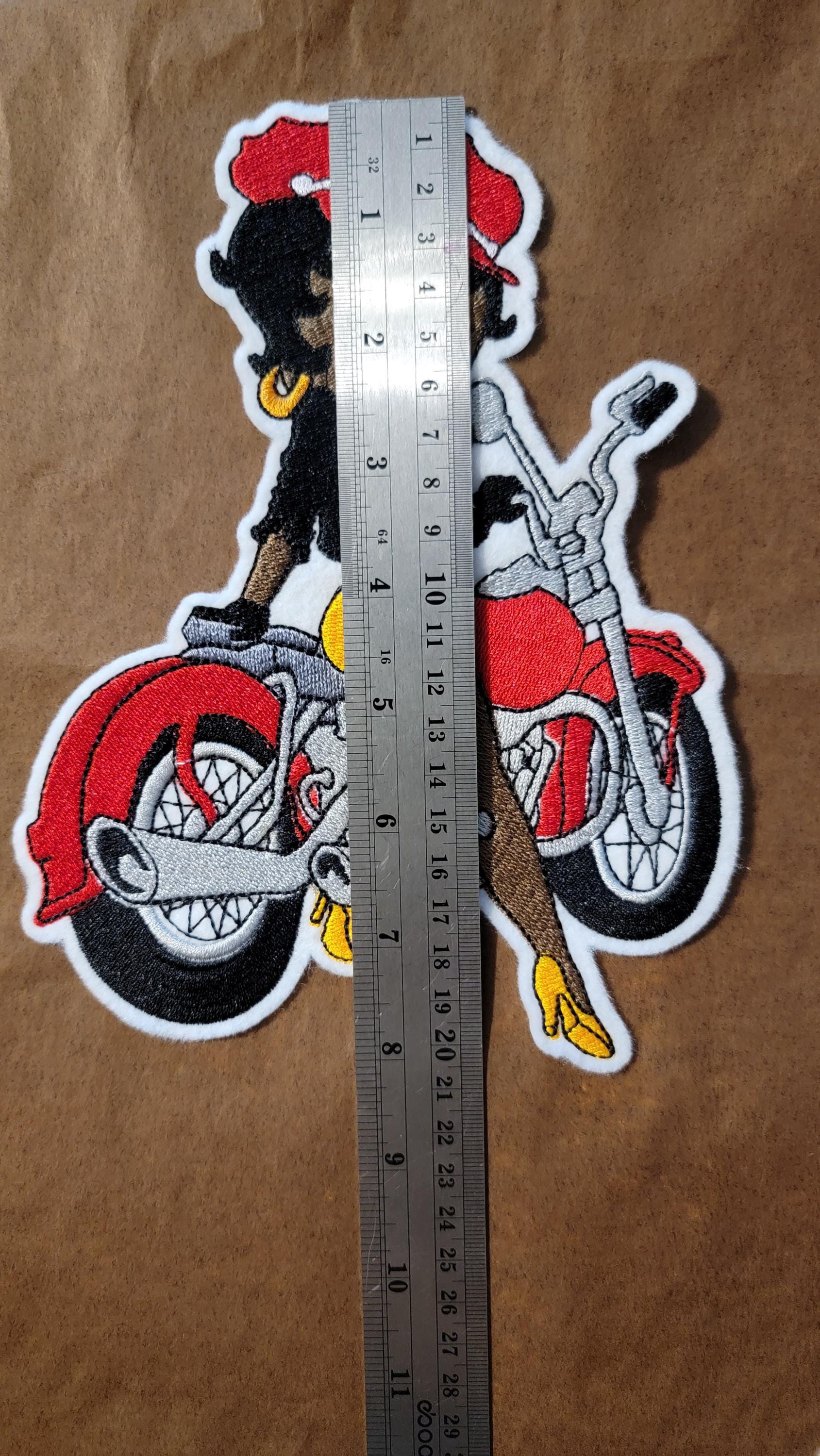 Betty Boop Iron-on Patches, Biker, Black Betty Boop on Motorcyle, Black History and Retro Cartoons, Vintage Classic Black Cartoon Characters